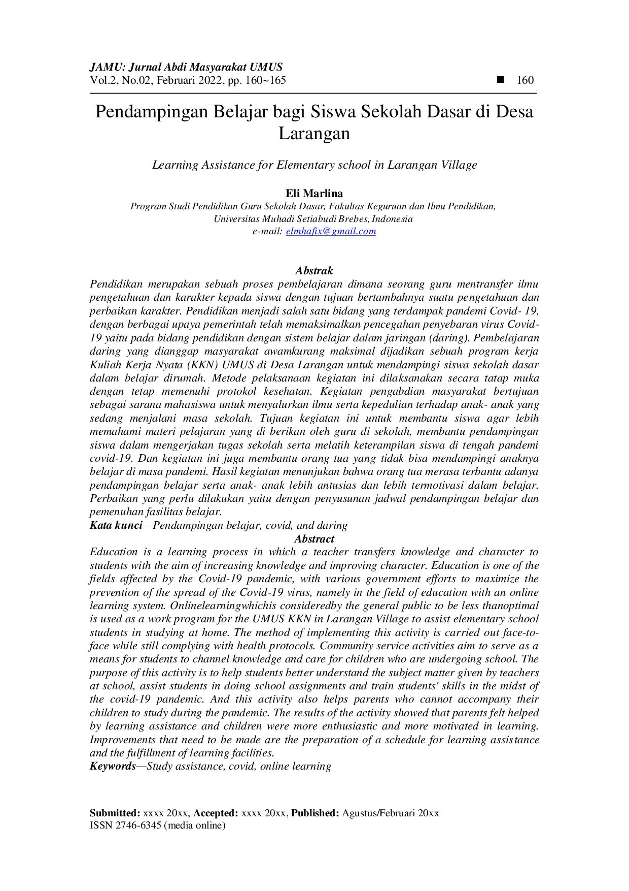 juris Pendampingan Belajar bagi Siswa Sekolah Dasar di Desa Larangan