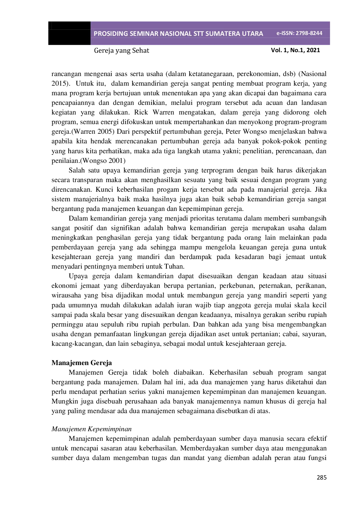 JURIS Kemandirian Gereja Menuju Gereja yang Sejahtera