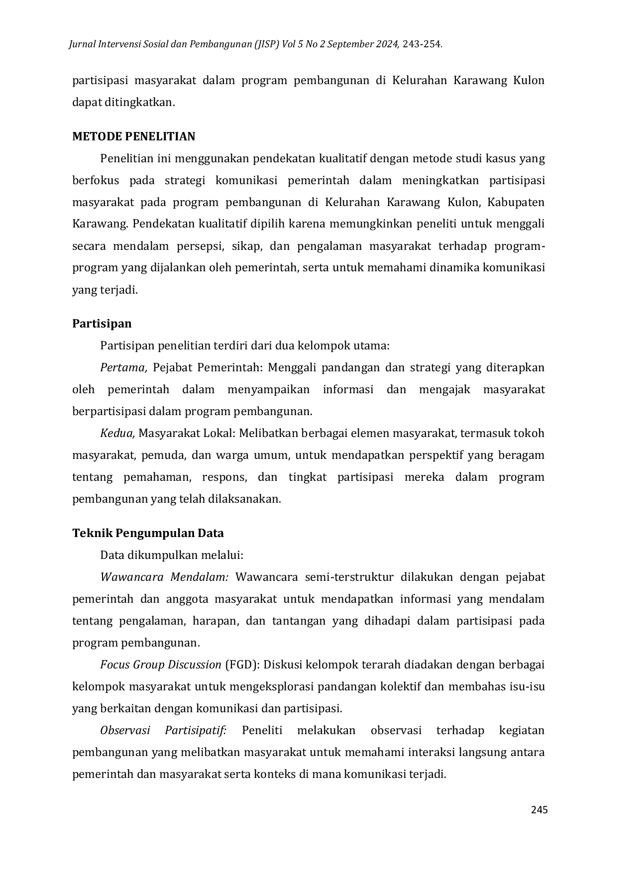 JURIS Strategi Komunikasi Pemerintah Dalam Meningkatkan Partisipasi Masyarakat Pada Program Pembangunan di Kelurahan Karawang Kulon