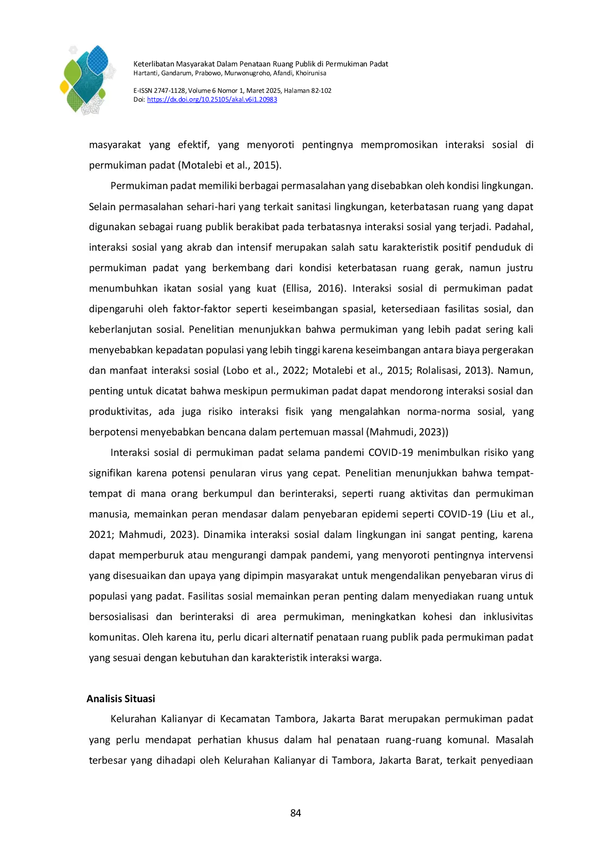 JURIS Keterlibatan Masyarakat Dalam Penataan Ruang Publik Di Permukiman Padat