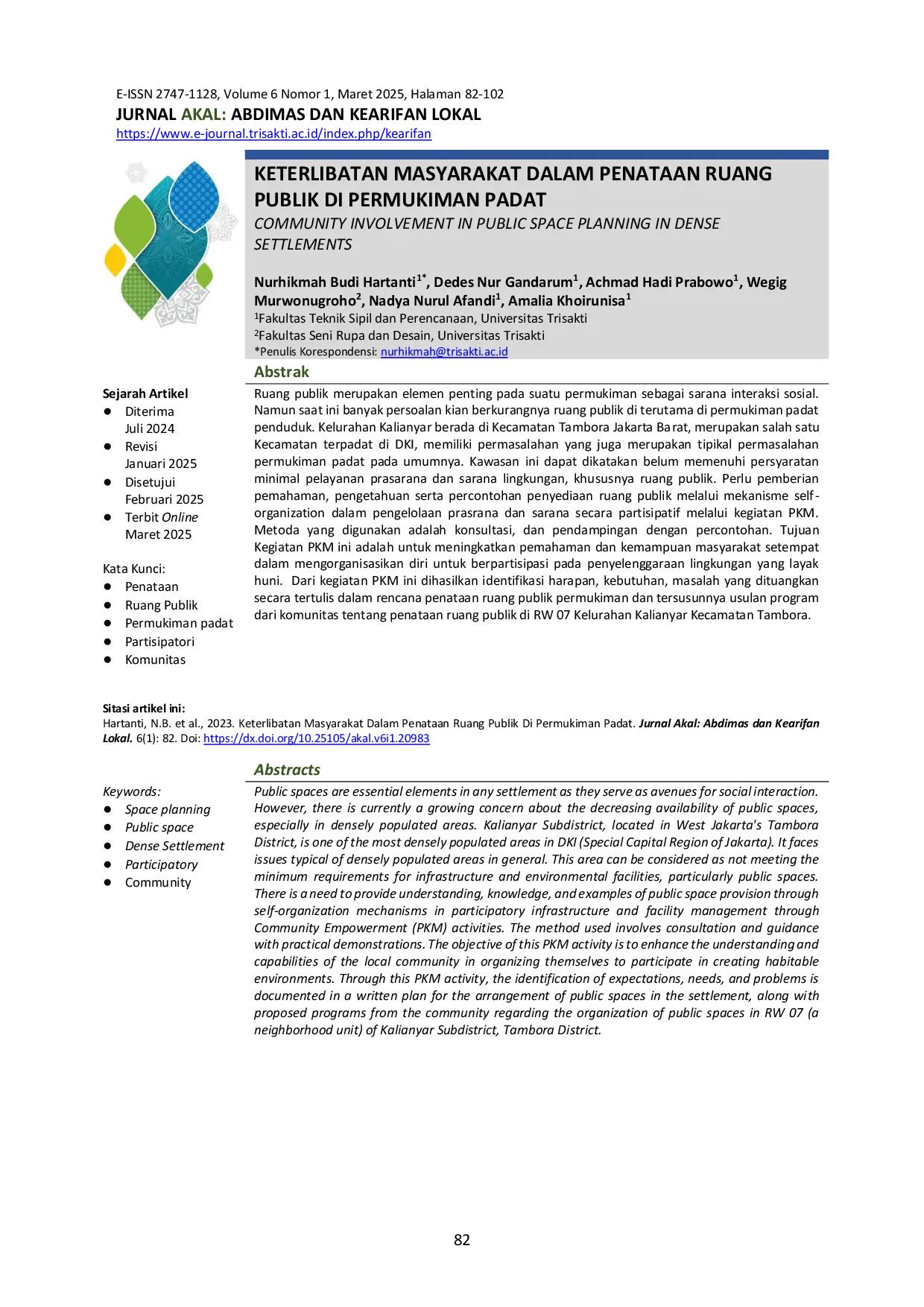 JURIS Keterlibatan Masyarakat Dalam Penataan Ruang Publik Di Permukiman Padat