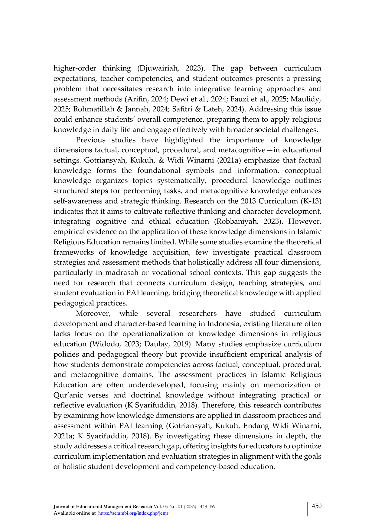 JURIS Educational Management of PAI Learning Integrating Factual Conceptual Procedural and Metacognitive Knowledge Dimensions