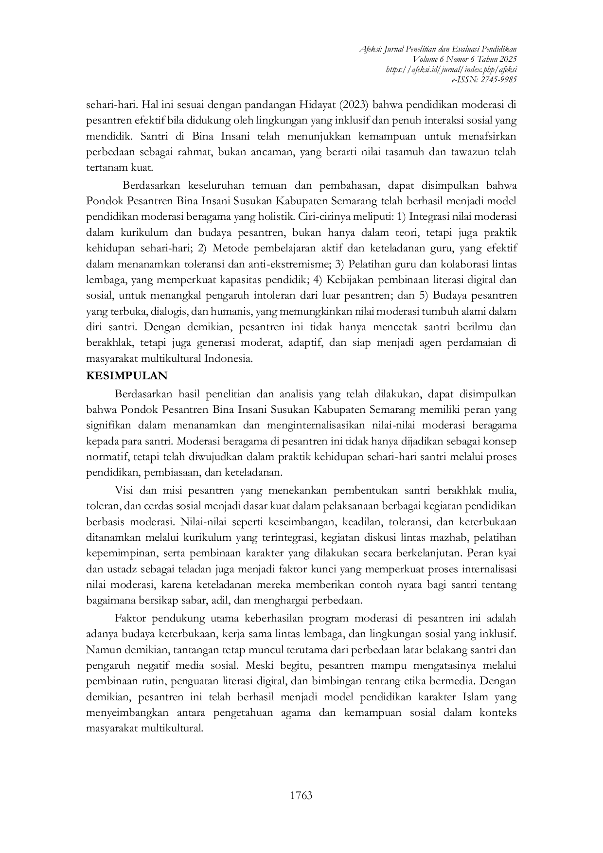 JURIS Peran Pesantren dalam Pembentukan Karakter Moderasi Beragama Santri di Pondok Pesantren Bina Insani Susukan Kabupaten Semarang