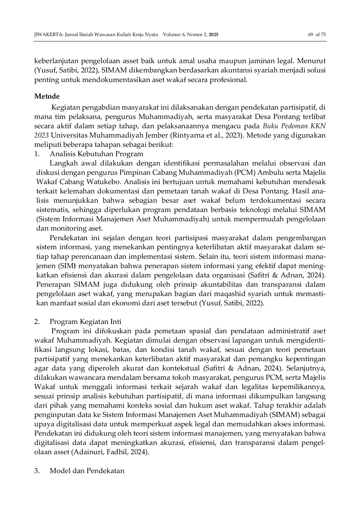 JURIS Pemetaan dan Pendataan Tanah Wakaf sebagai Dasar Pengembangan Aset Muhammadiyah di Desa Pontang