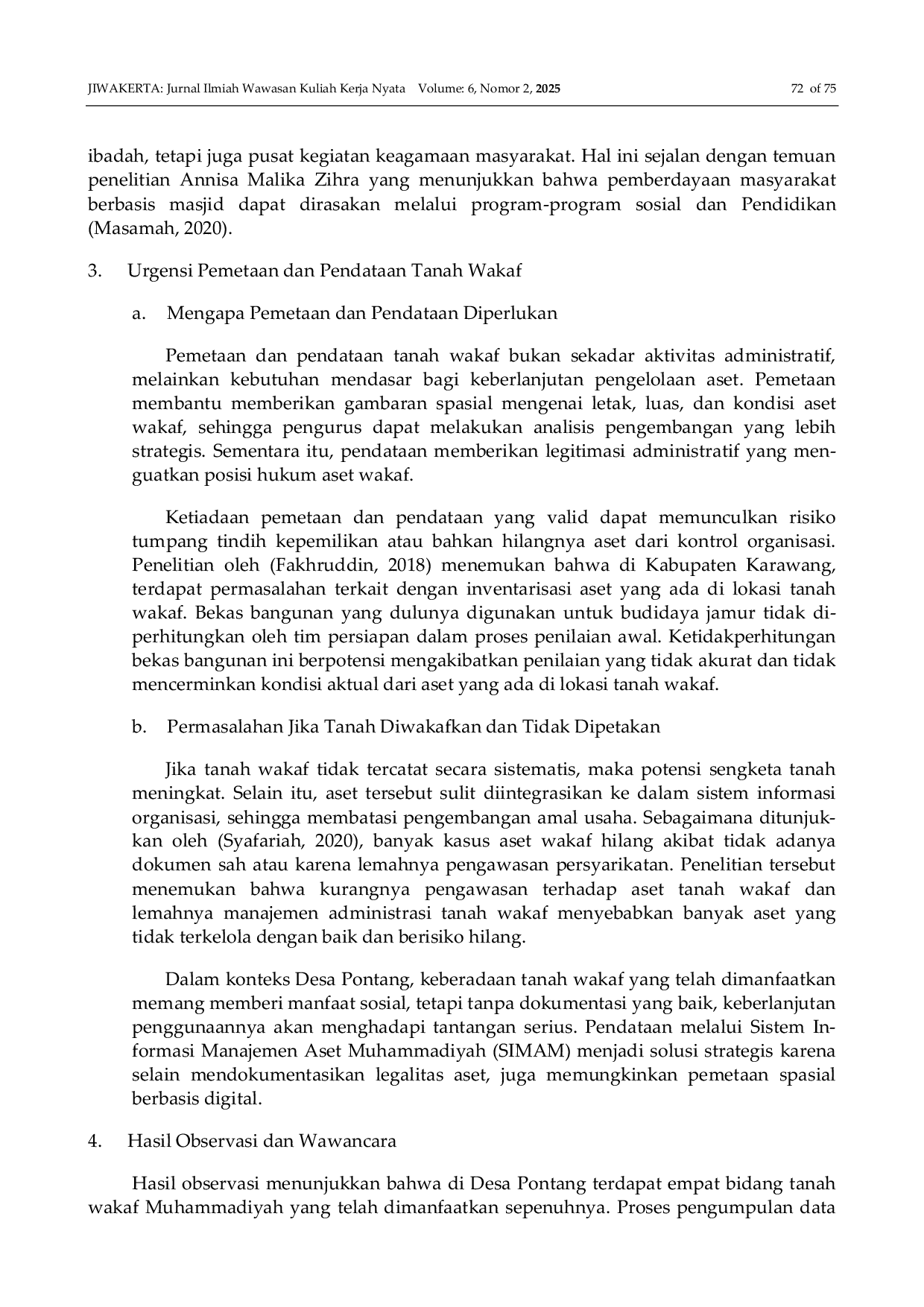 JURIS Pemetaan dan Pendataan Tanah Wakaf sebagai Dasar Pengembangan Aset Muhammadiyah di Desa Pontang