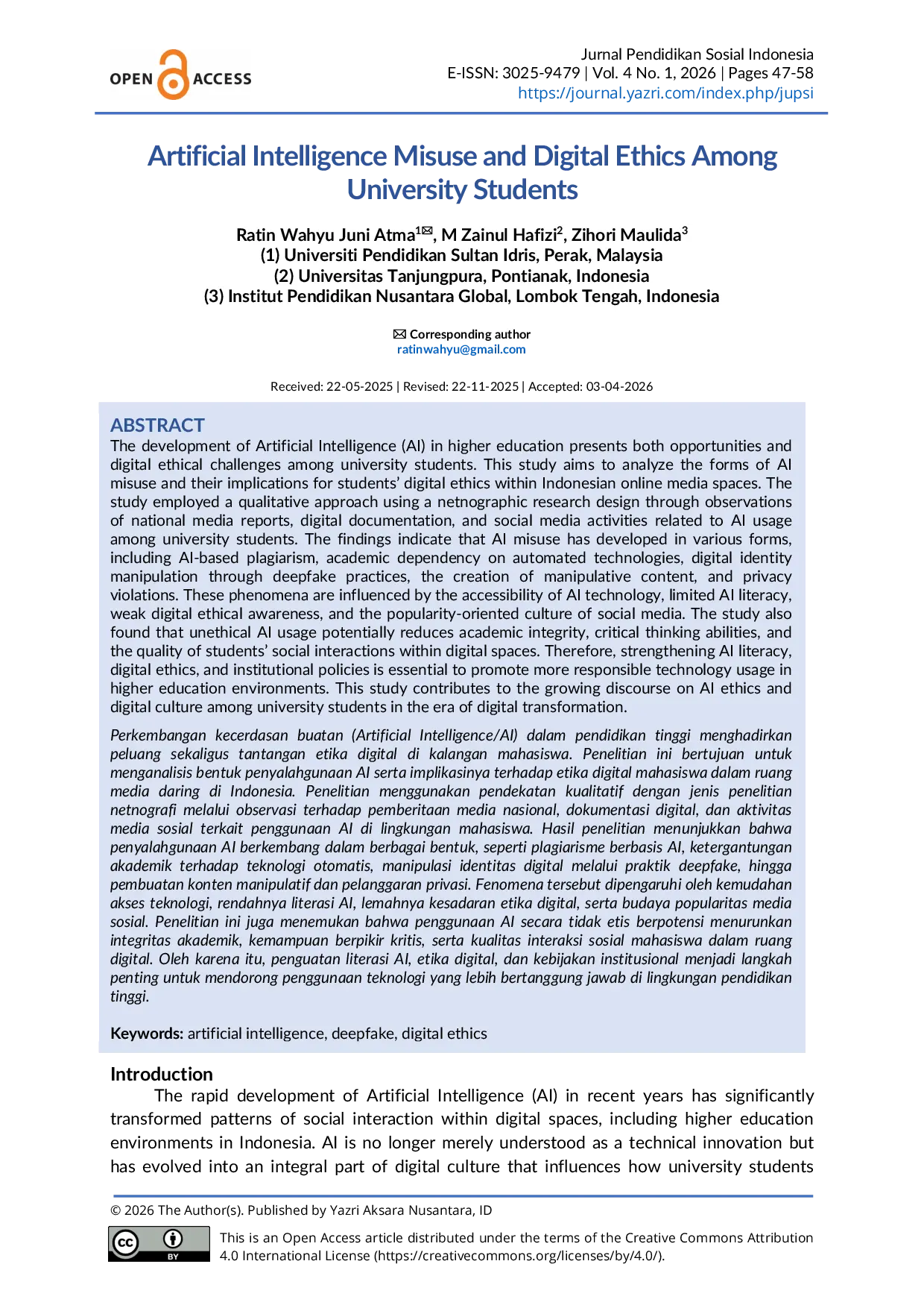 JURIS Artificial Intelligence Misuse and Digital Ethics Among University Students
