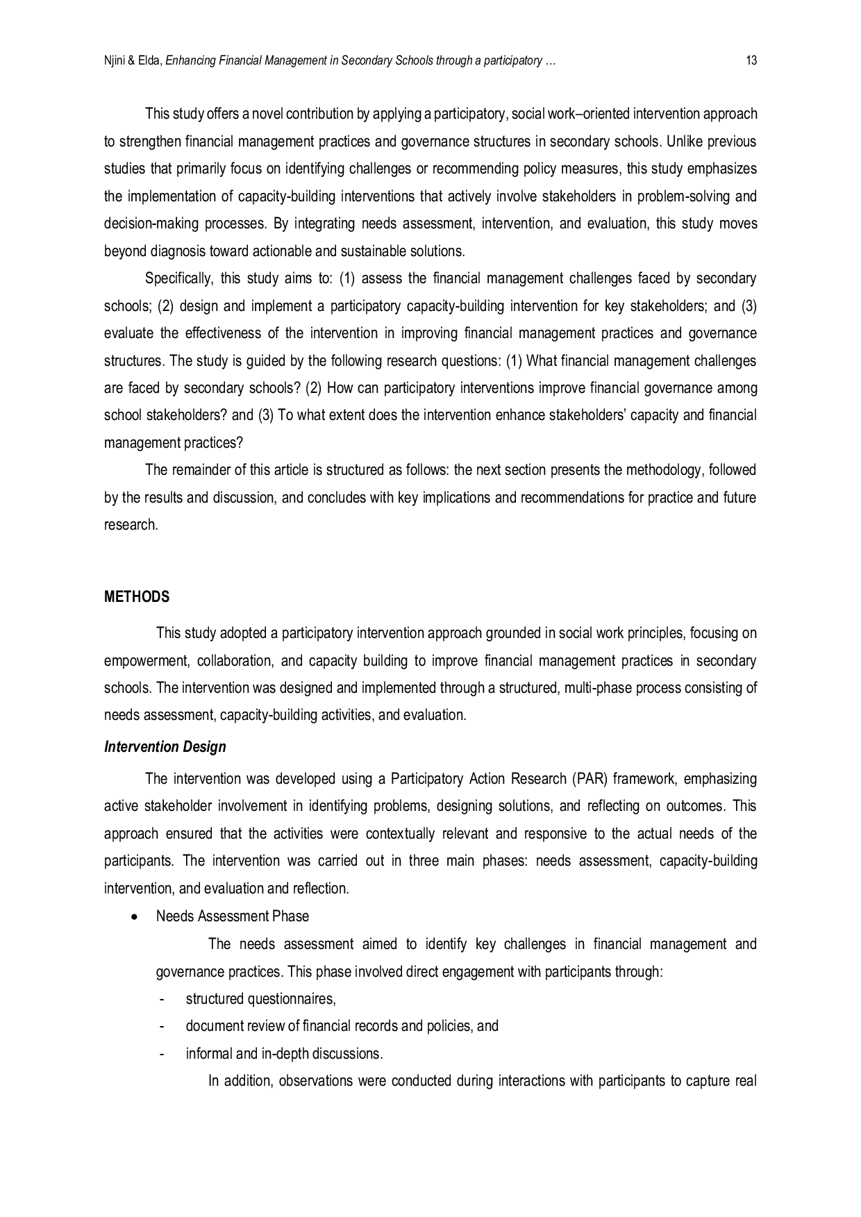 JURIS Enhancing Financial Management in Secondary Schools through a Participatory Intervention