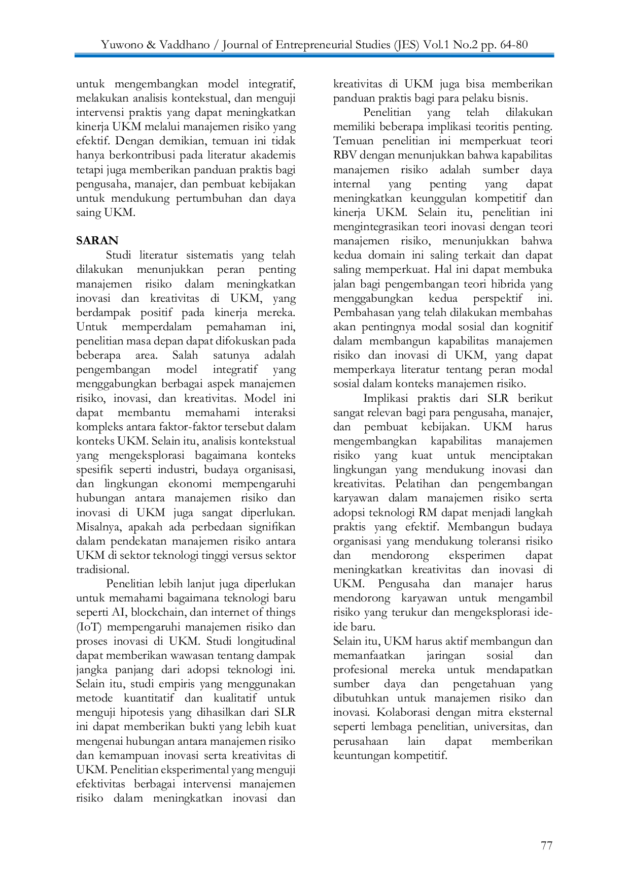 JURIS Peran Manajemen Risiko dalam Meningkatkan Efektivitas Operasional UKM Sebuah Tinjauan Sistematis