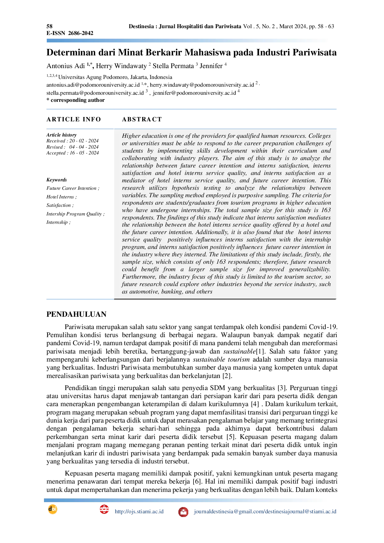 JURIS Determinan dari Minat Berkarir Mahasiswa pada industri pariwisata