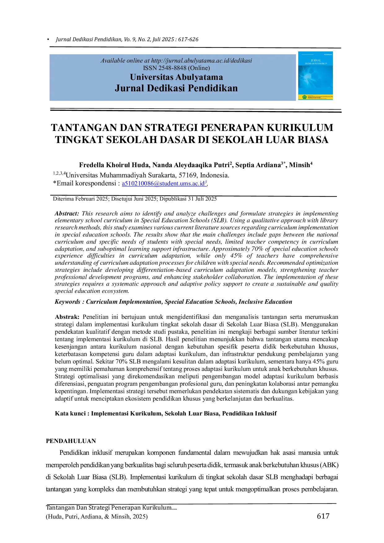 JURIS Tantangan Dan Strategi Penerapan Kurikulum Tingkat Sekolah Dasar Di Sekolah Luar Biasa