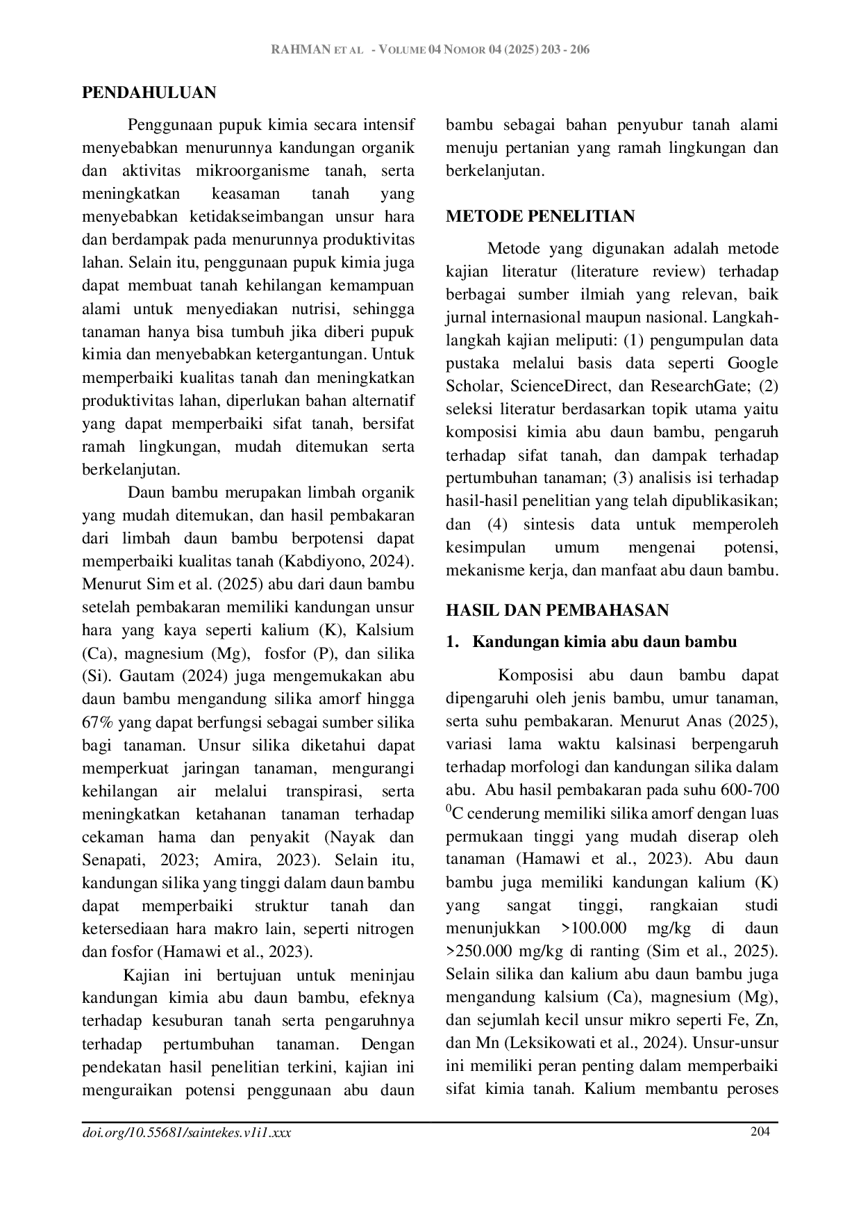 JURIS Peran Abu Daun Bambu Dalam Meningkatkan Kesuburan Tanah Dan Produktivitas Tanaman