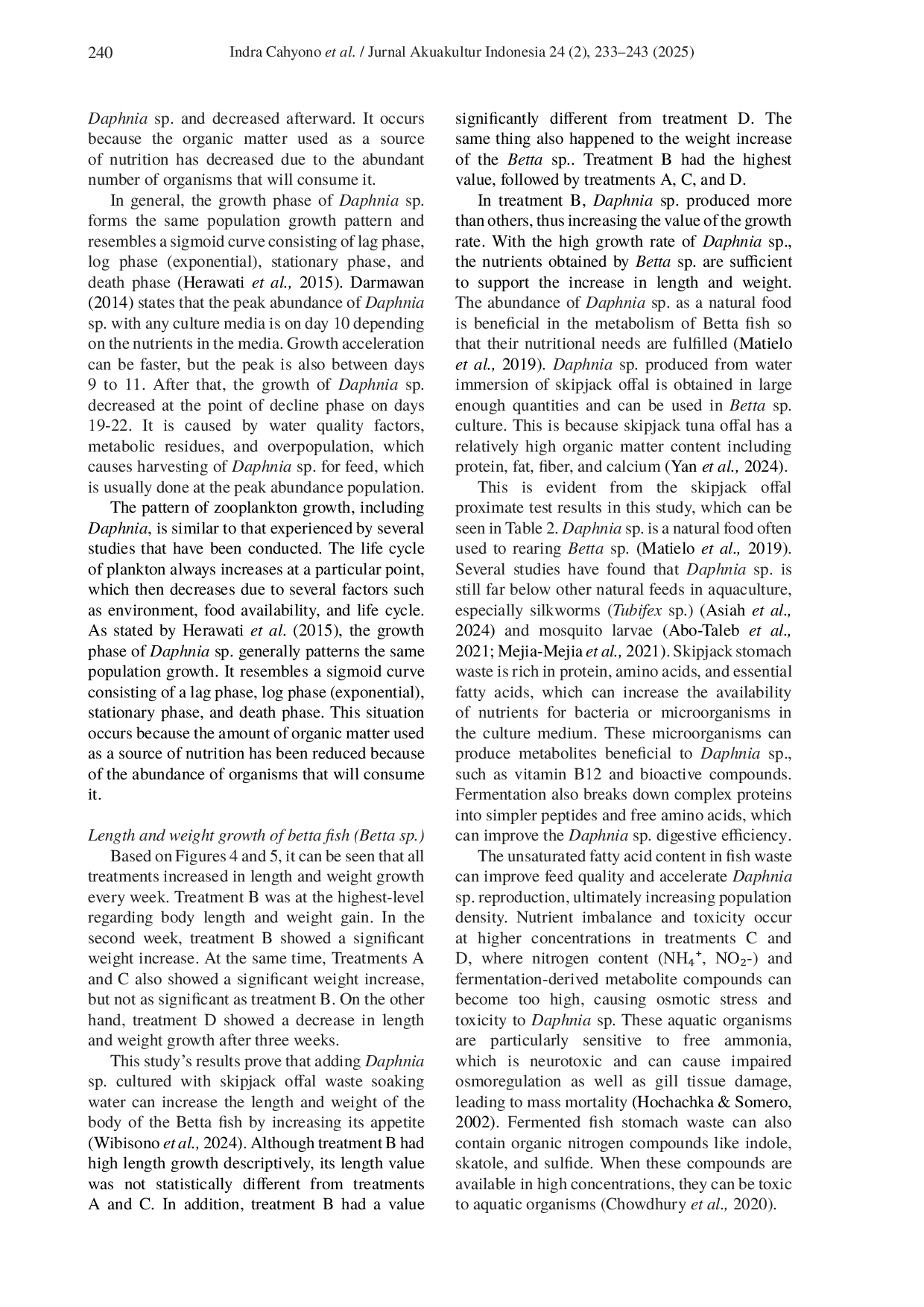 JURIS Utilization of skipjack tuna Katsuwonus pelamis offal waste for mass culture of Daphnia sp as feed for Betta sp