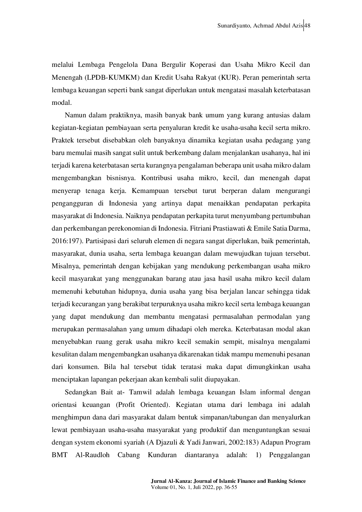 JURIS Analisis Peranan Bmt Dalam Upaya Mengembangkan Usaha Mikro Kecil Anggota Koperasi Syariah Pada Bmt Al Raudloh Cabang Kunduran Blora