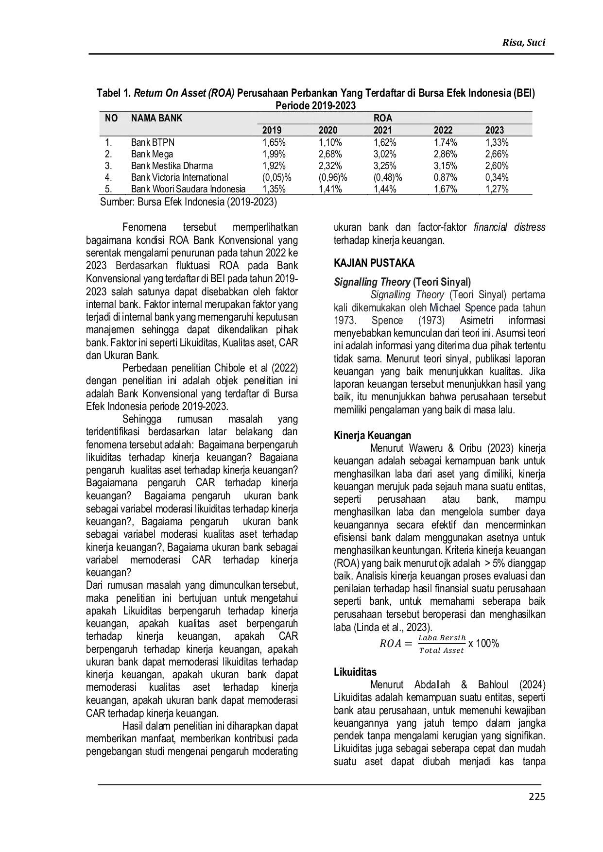 JURIS Pengaruh Moderating Ukuran Bank Dan Faktor Faktor Financial Distress Terhadap Kinerja Keuangan