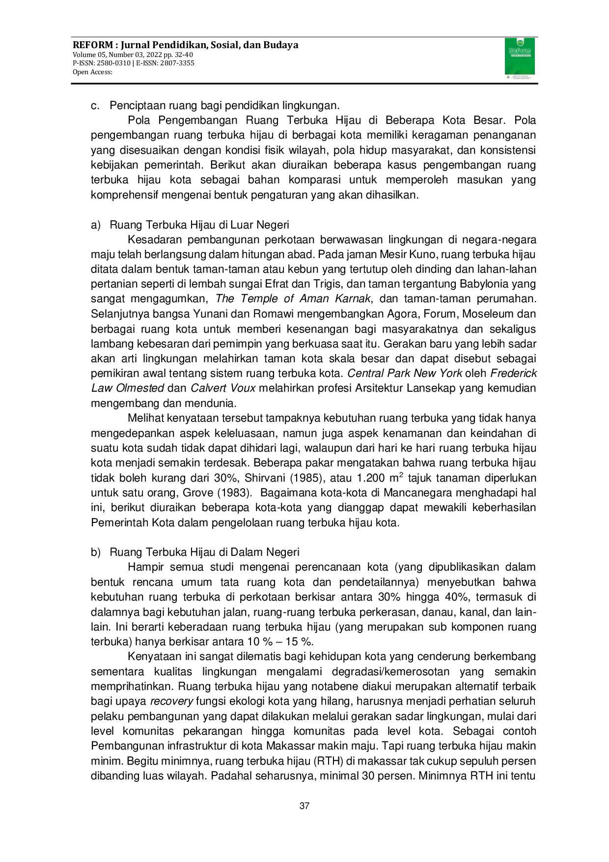 JURIS Konsep dan Peran Ruang Terbuka Hijau dalam Pembanguna Perkotaan