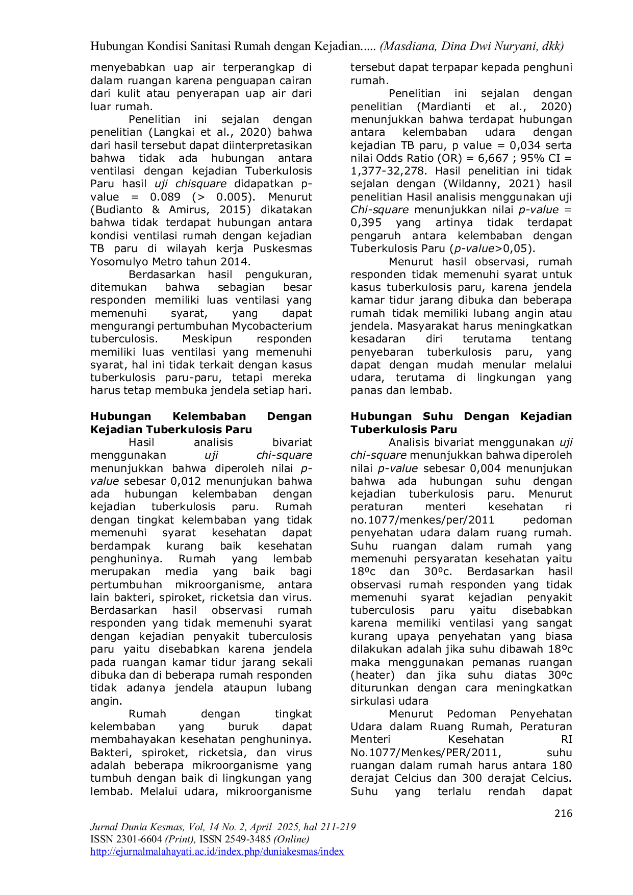 JURIS Hubungan Kondisi Sanitasi Lingkungan Rumah Dengan Kejadian Penyakit Tuberkulosis Paru Di Kelurahan Pesawahan Kota Bandar Lampung