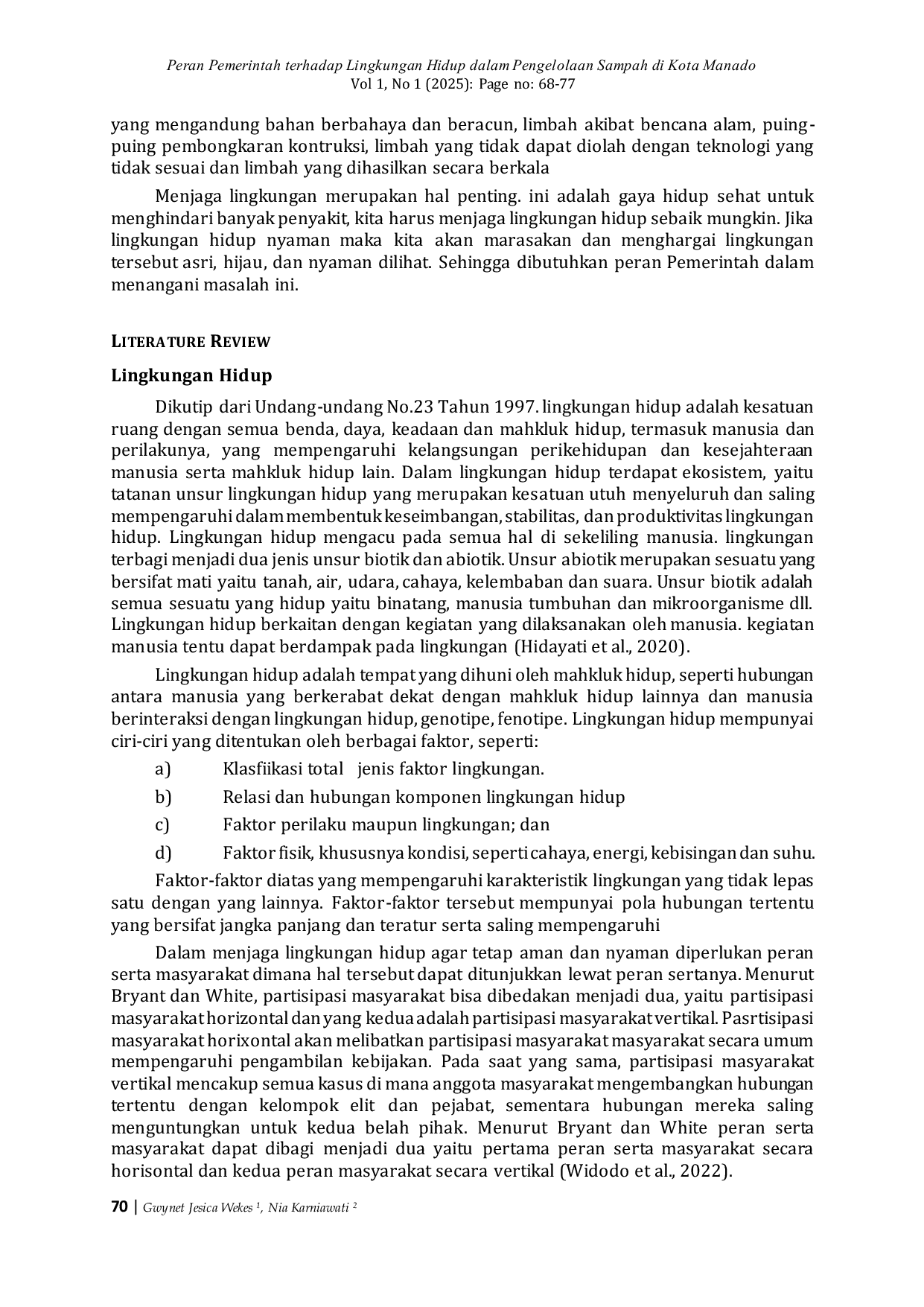 JURIS Peran Pemerintah terhadap Lingkungan Hidup dalam Pengelolaan Sampah di Kota Manado