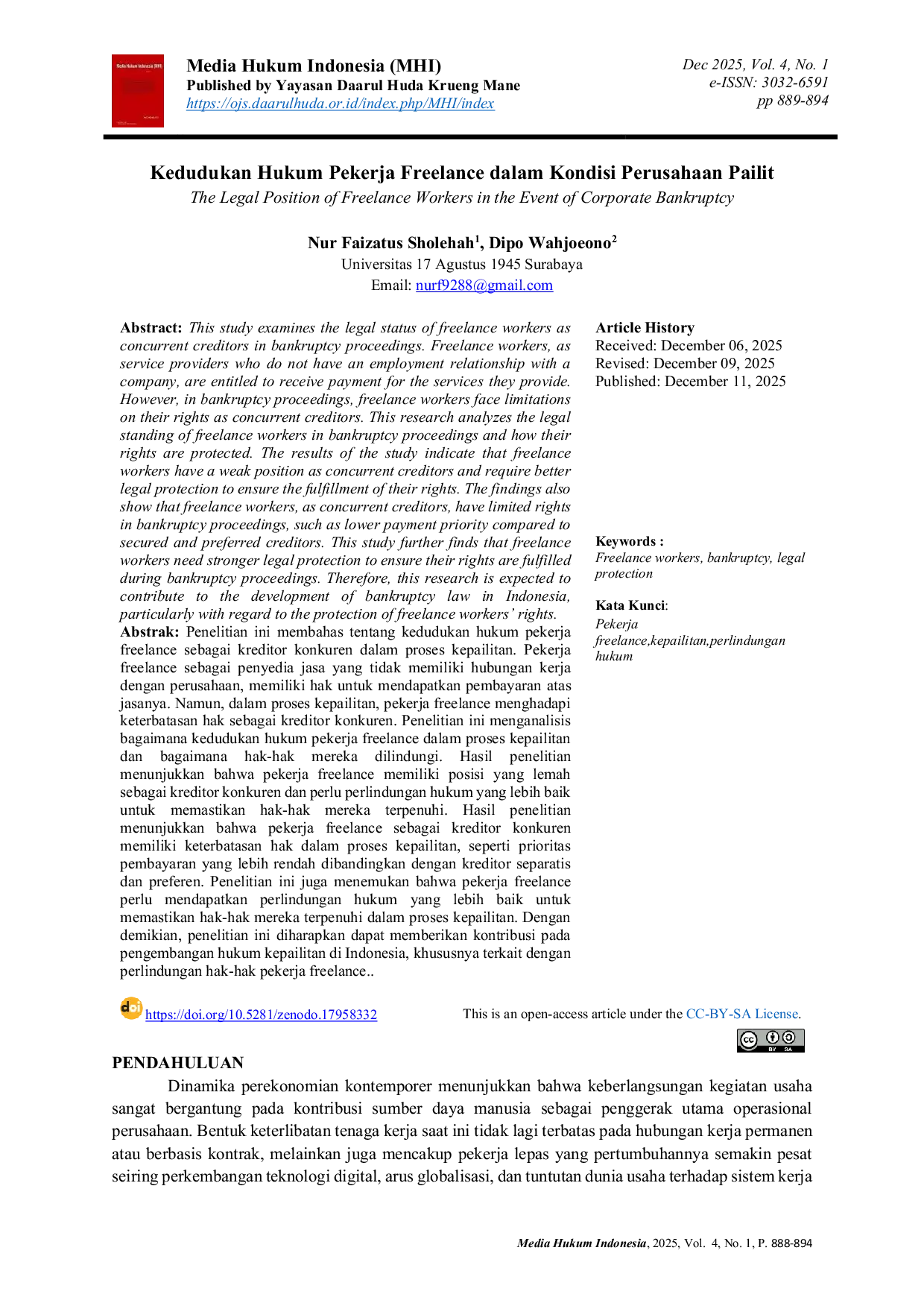 JURIS Kedudukan Hukum Pekerja Freelance dalam Kondisi Perusahaan Pailit