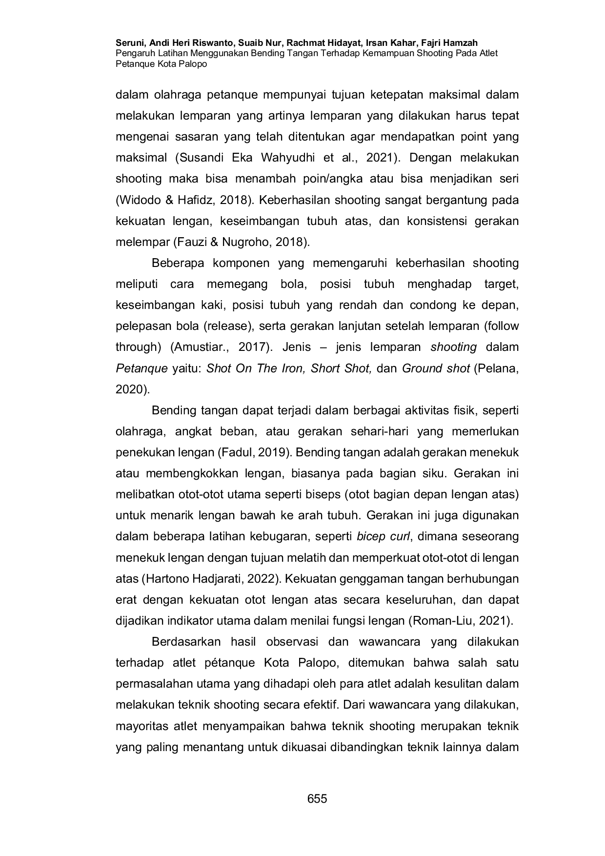 JURIS Pengaruh Latihan Menggunakan Bending Tangan Terhadap Kemampuan Shooting Pada Atlet Petanque Kota Palopo