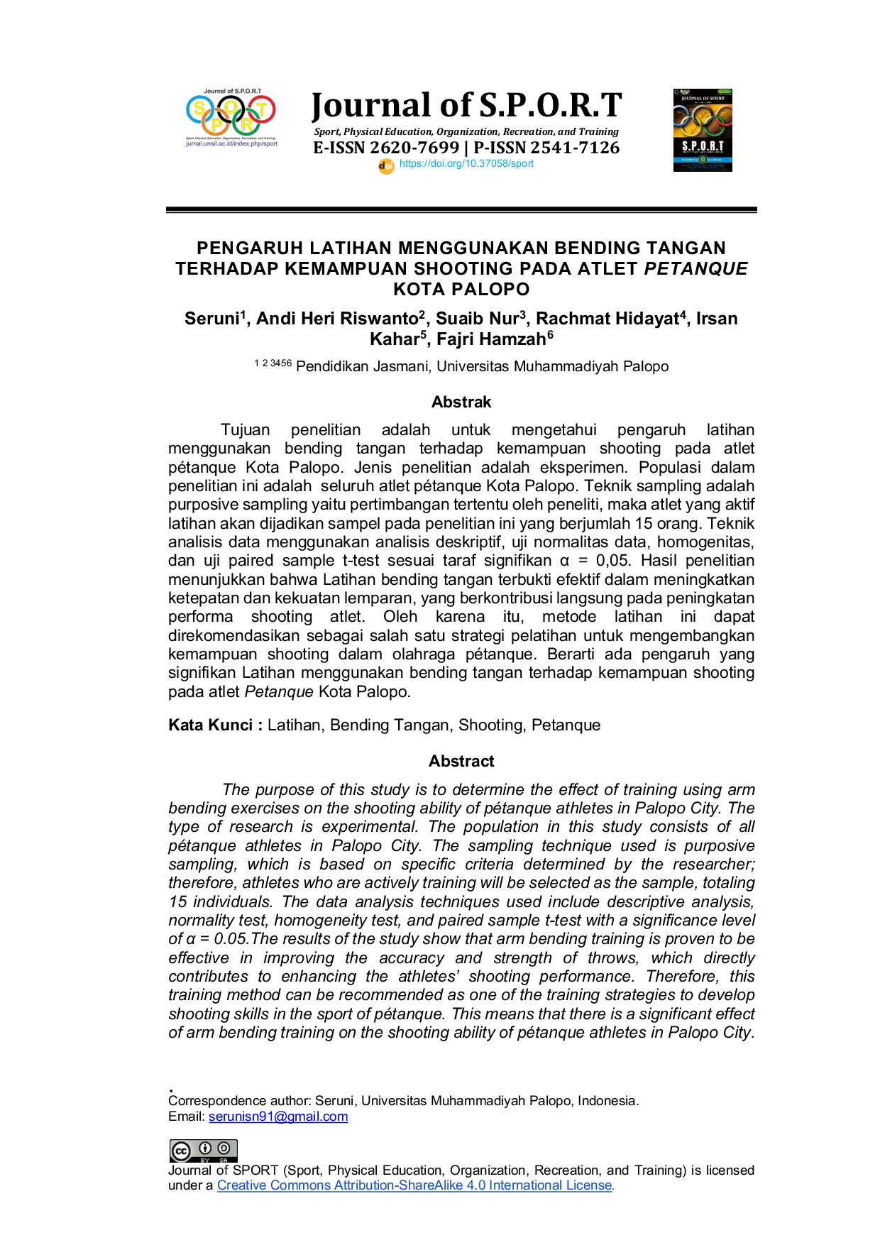 JURIS Pengaruh Latihan Menggunakan Bending Tangan Terhadap Kemampuan Shooting Pada Atlet Petanque Kota Palopo