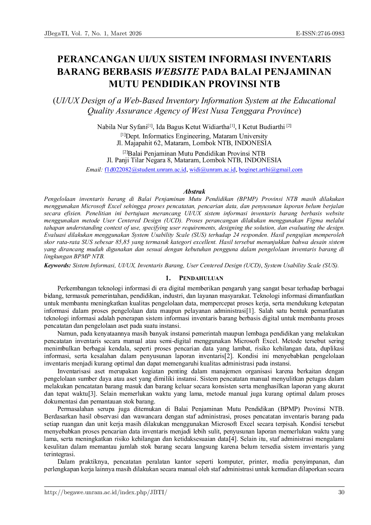 JURIS UI UX Design of a Web Based Inventory Information System at the Educational Quality Assurance Agency of West Nusa Tenggara Province