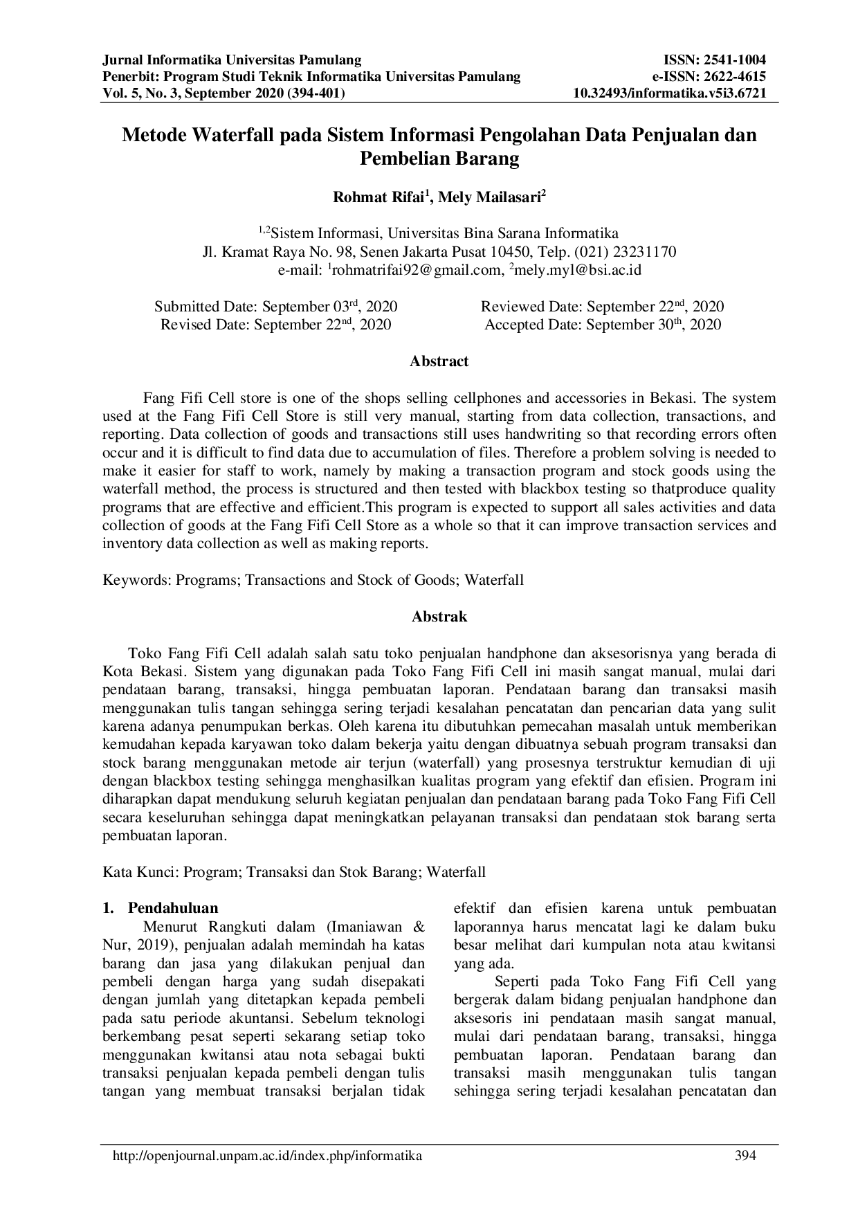 JURIS Metode Waterfall pada Sistem Informasi Pengolahan Data Penjualan dan Pembelian Barang