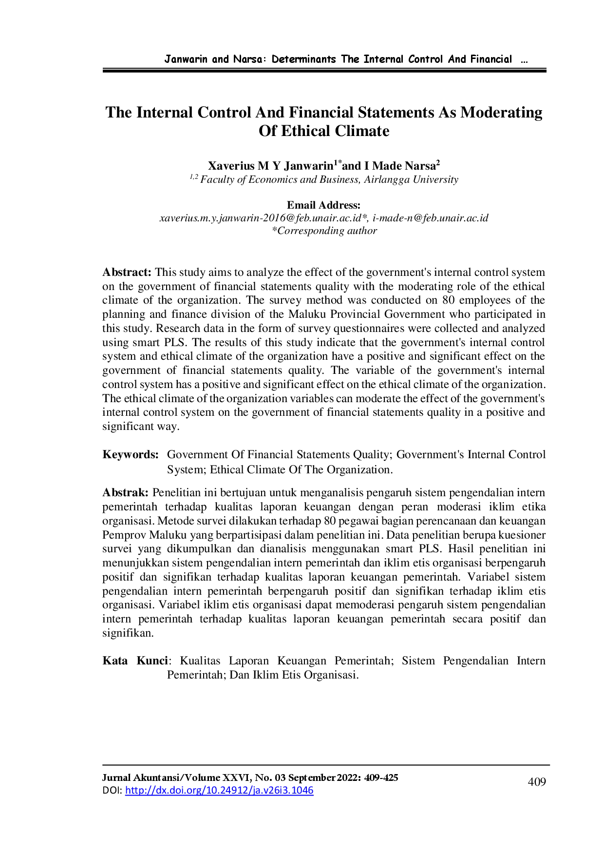 juris The Internal Control And Financial Statements As Moderating Of Ethical Climate