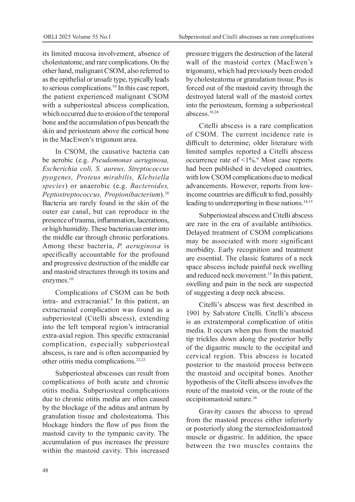 JURIS Subperiosteal and Citelli abscesses as rare complications of chronic suppurative otitis media