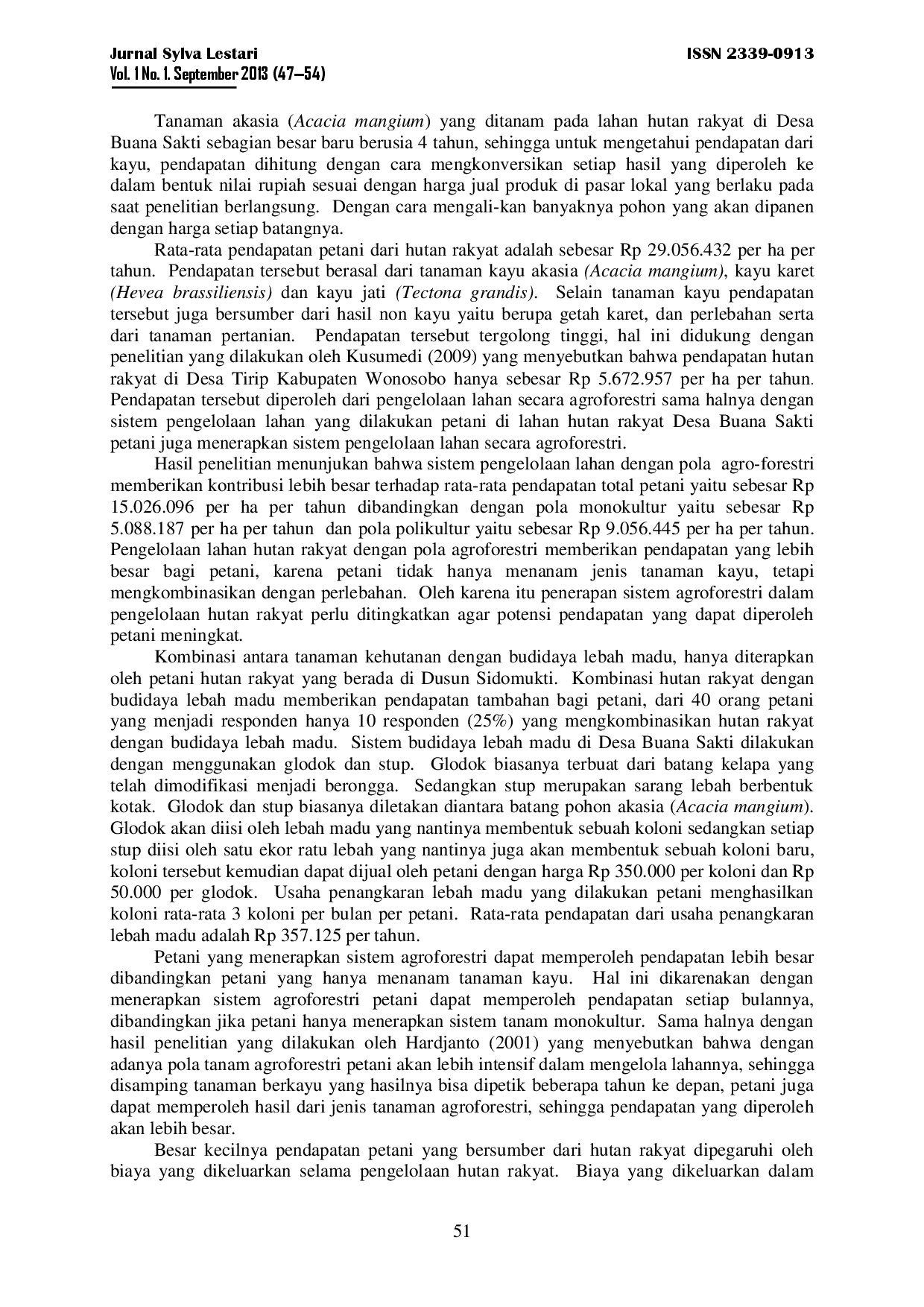 juris Kontribusi Hutan Rakyat Terhadap Pendapatan Petani Di Desa Buana Sakti Kecamatan Batanghari Kabupaten Lampung Timur