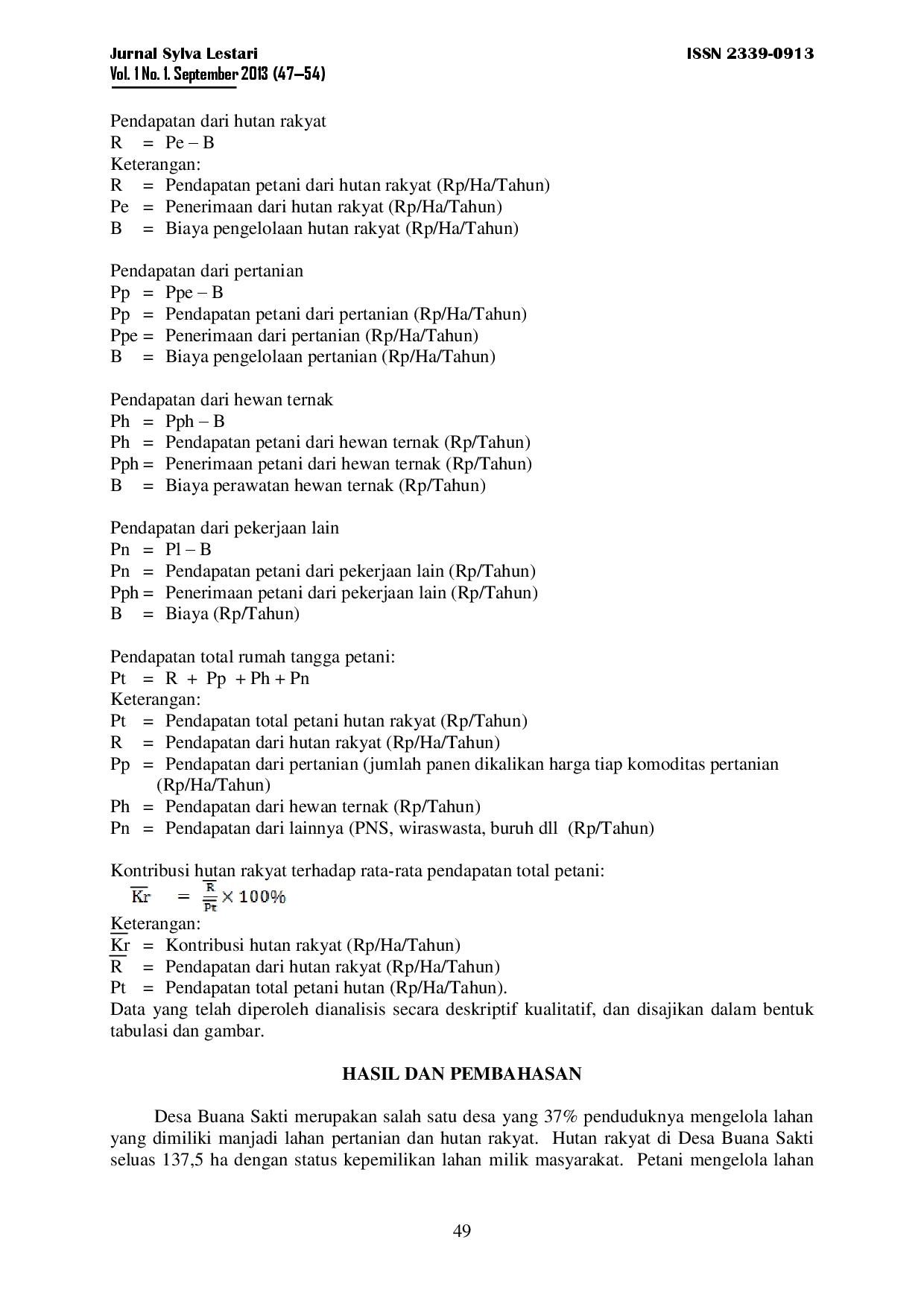 juris Kontribusi Hutan Rakyat Terhadap Pendapatan Petani Di Desa Buana Sakti Kecamatan Batanghari Kabupaten Lampung Timur