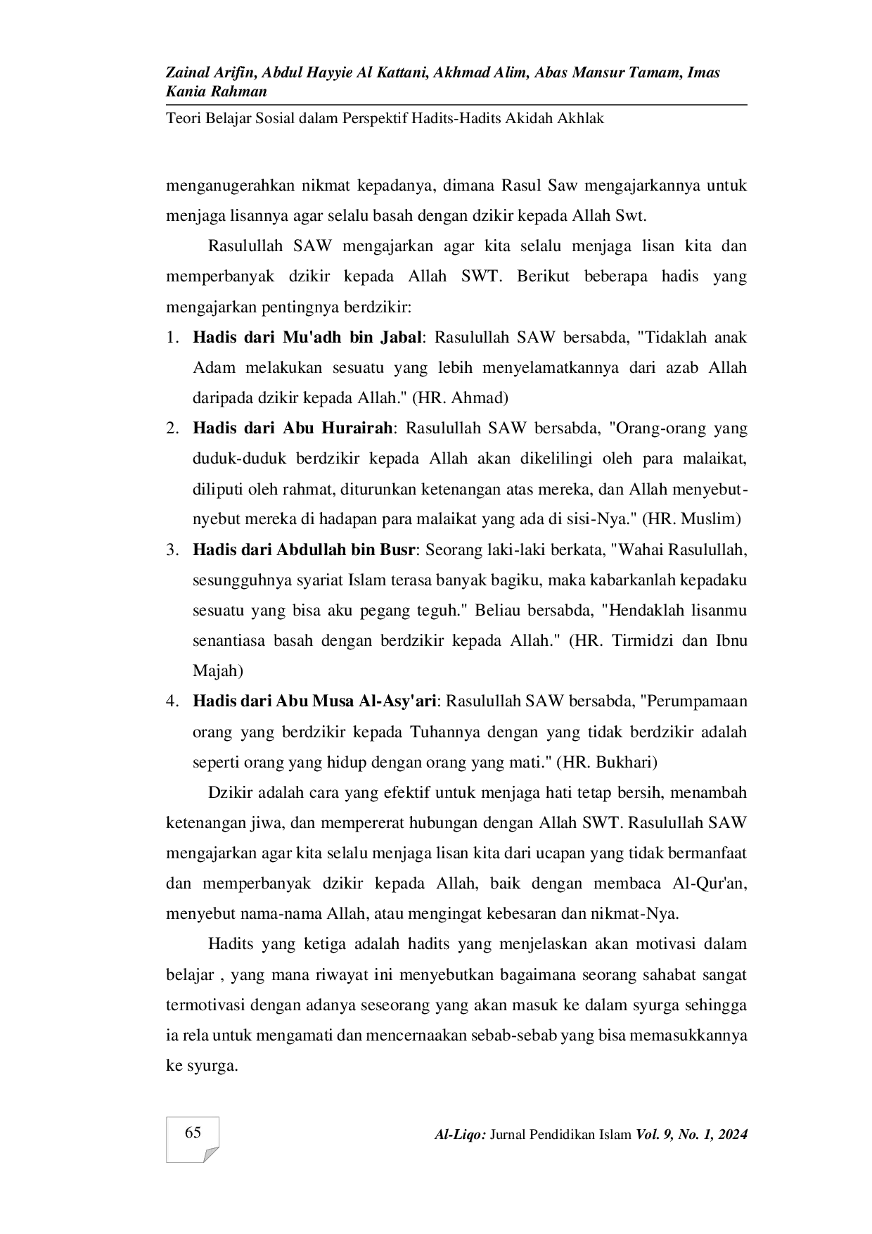 JURIS Teori Belajar Sosial dalam Perspektif Hadits Hadits Akidah Akhlak