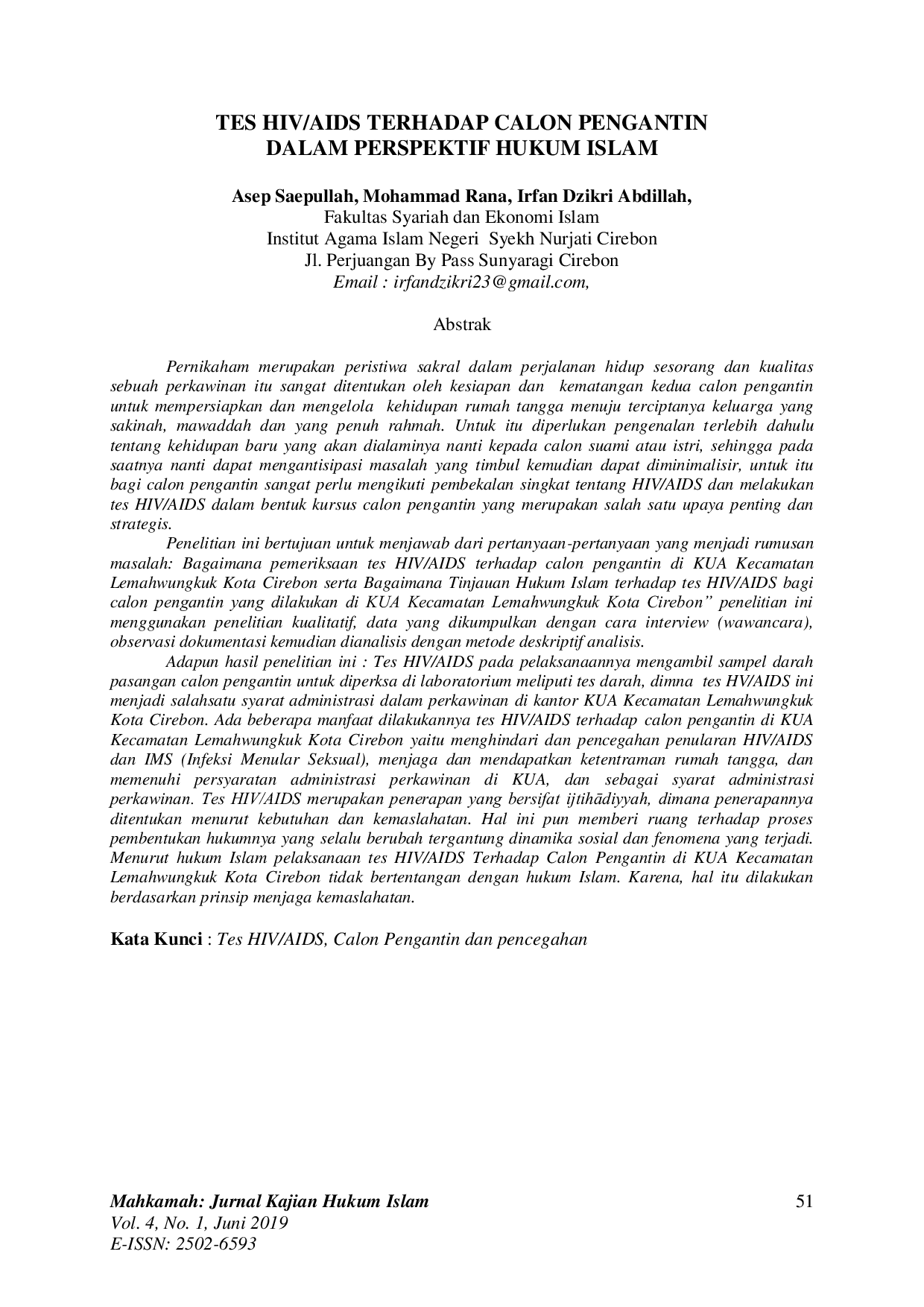 JURIS Tes Hiv Aids Terhadap Calon Pengantin Dalam Perspektif Hukum Islam