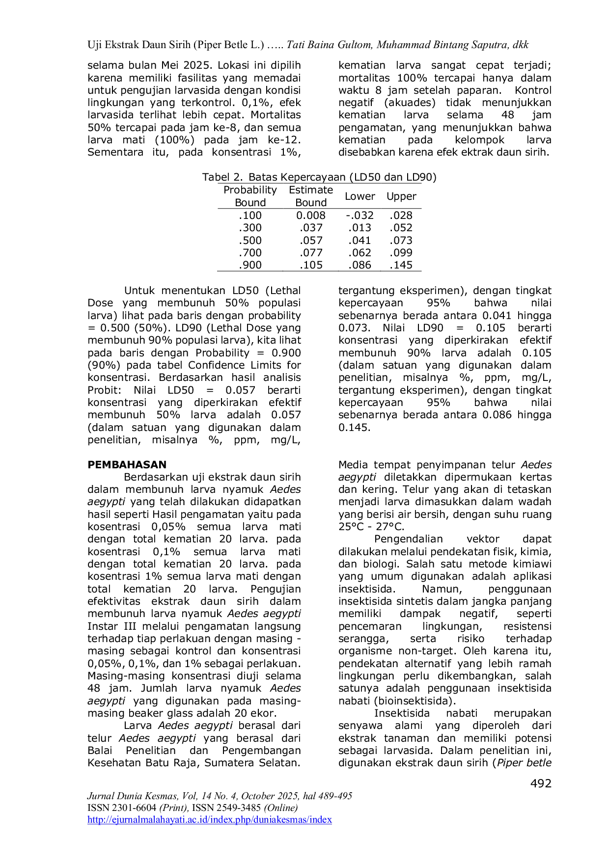 JURIS Uji Ekstrak Daun Sirih Piper betle L Sebagai Larvasida Nyamuk Aedes aegypti Metode Maserasi
