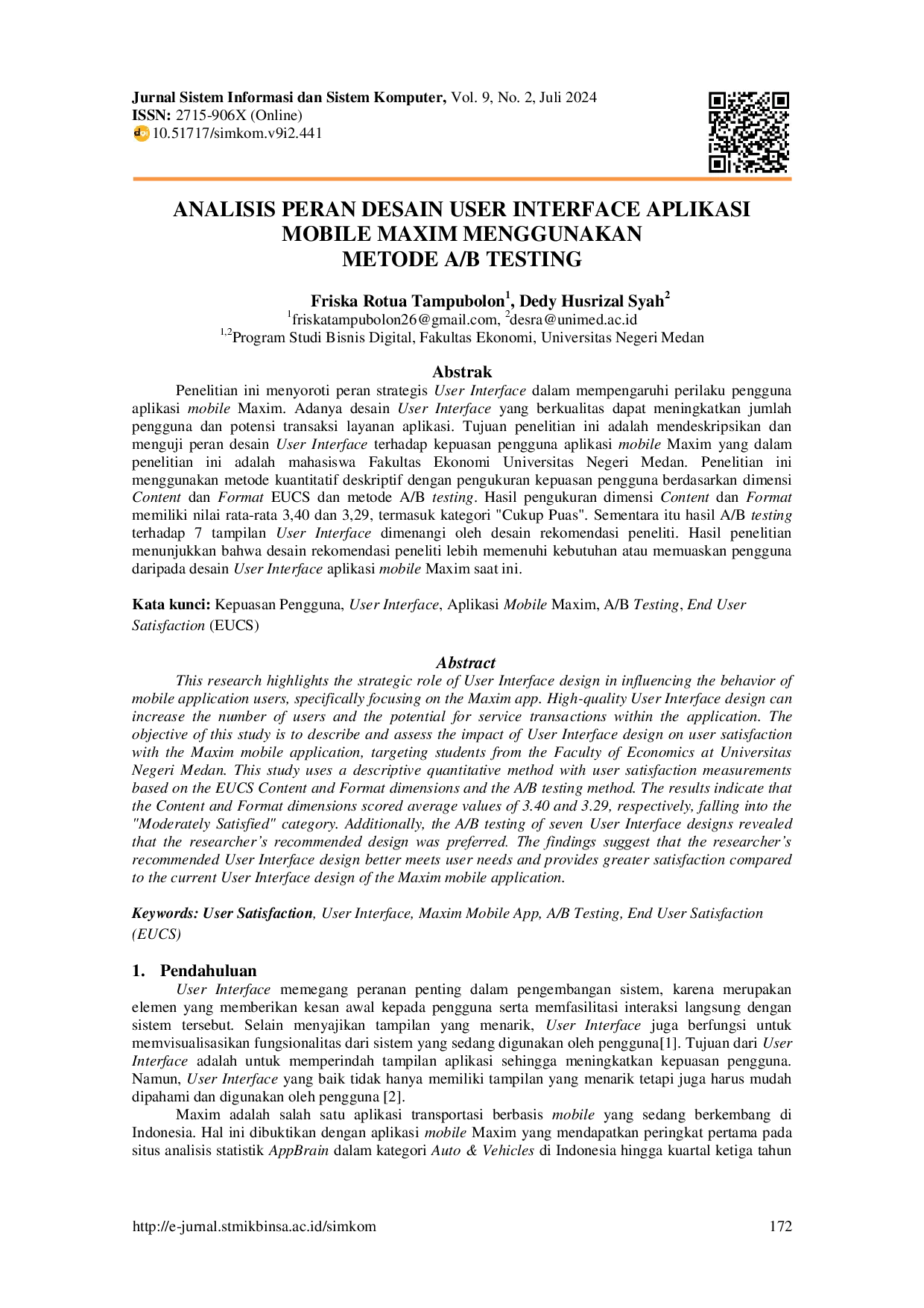 JURIS Analisis Peran Desain User Interface Aplikasi Mobile Maxim Menggunakan Metode A B Testing