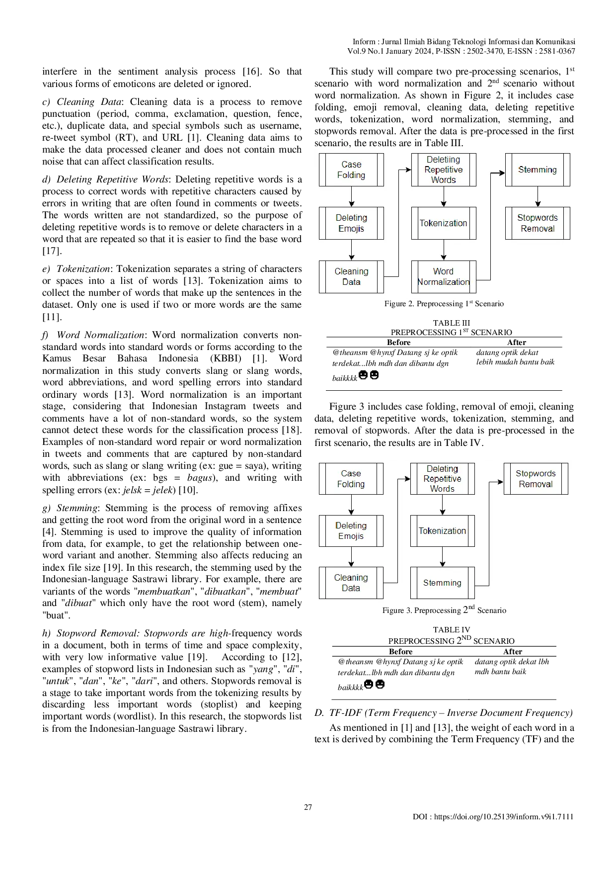 JURIS Comparison of the Effect of Word Normalization on Na ve Bayes Classifier and K Nearest Neighbor Methods for Sentiment Analysis