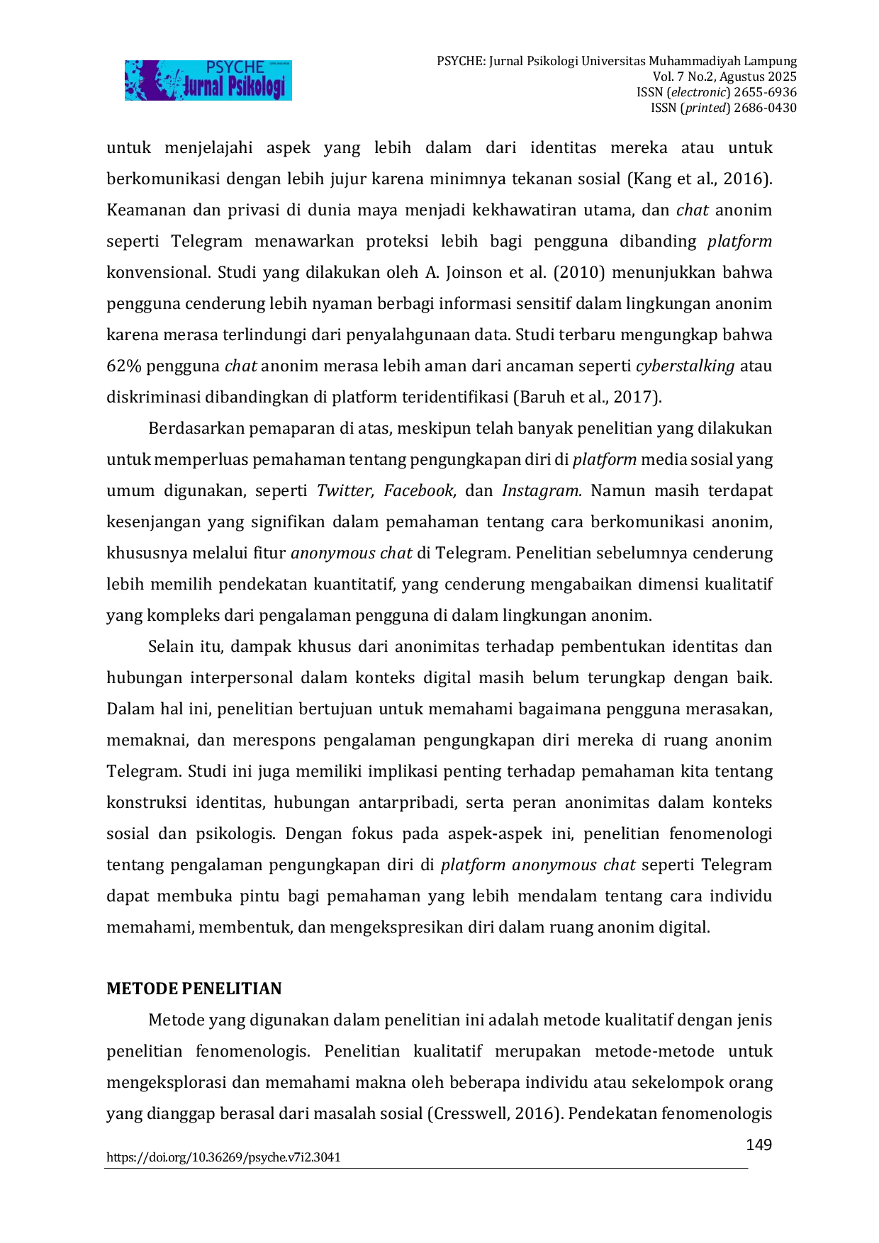 JURIS Mengungkap Anonimitas Eksplorasi Pengalaman Pengungkapan Diri di Chat Anonim Telegram