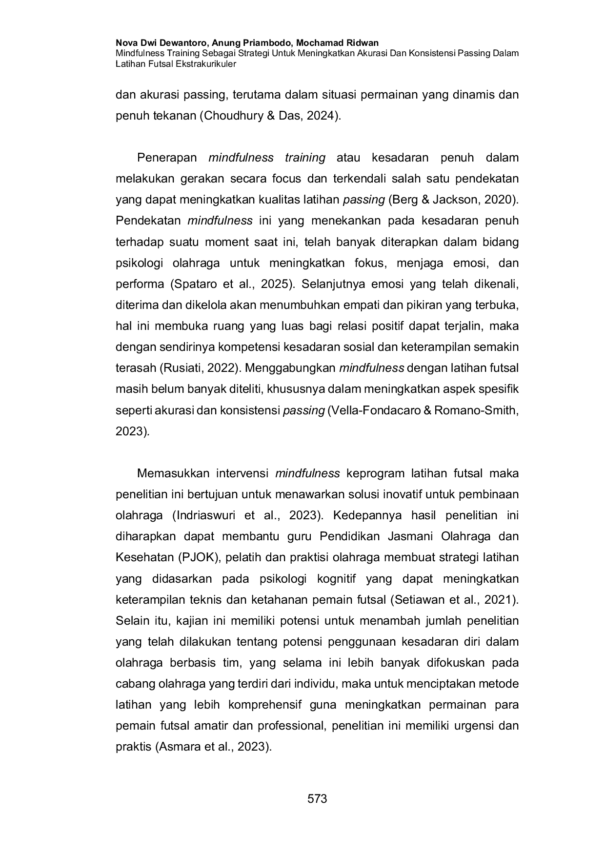JURIS Mindfulness Training sebagai Strategi untuk Meningkatkan Akurasi dan Konsistensi Passing dalam Latihan Futsal Ekstrakurikuler