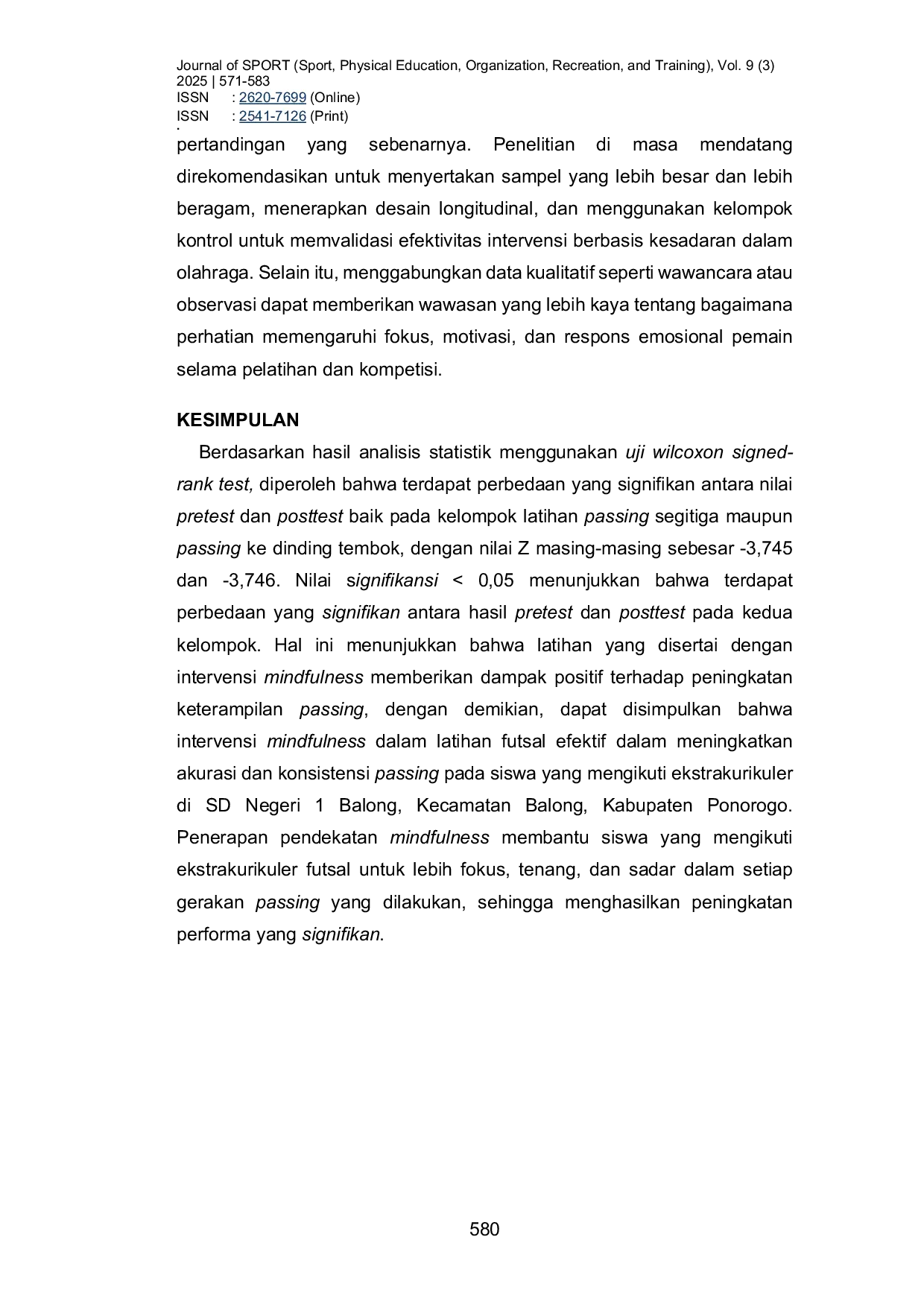 JURIS Mindfulness Training sebagai Strategi untuk Meningkatkan Akurasi dan Konsistensi Passing dalam Latihan Futsal Ekstrakurikuler