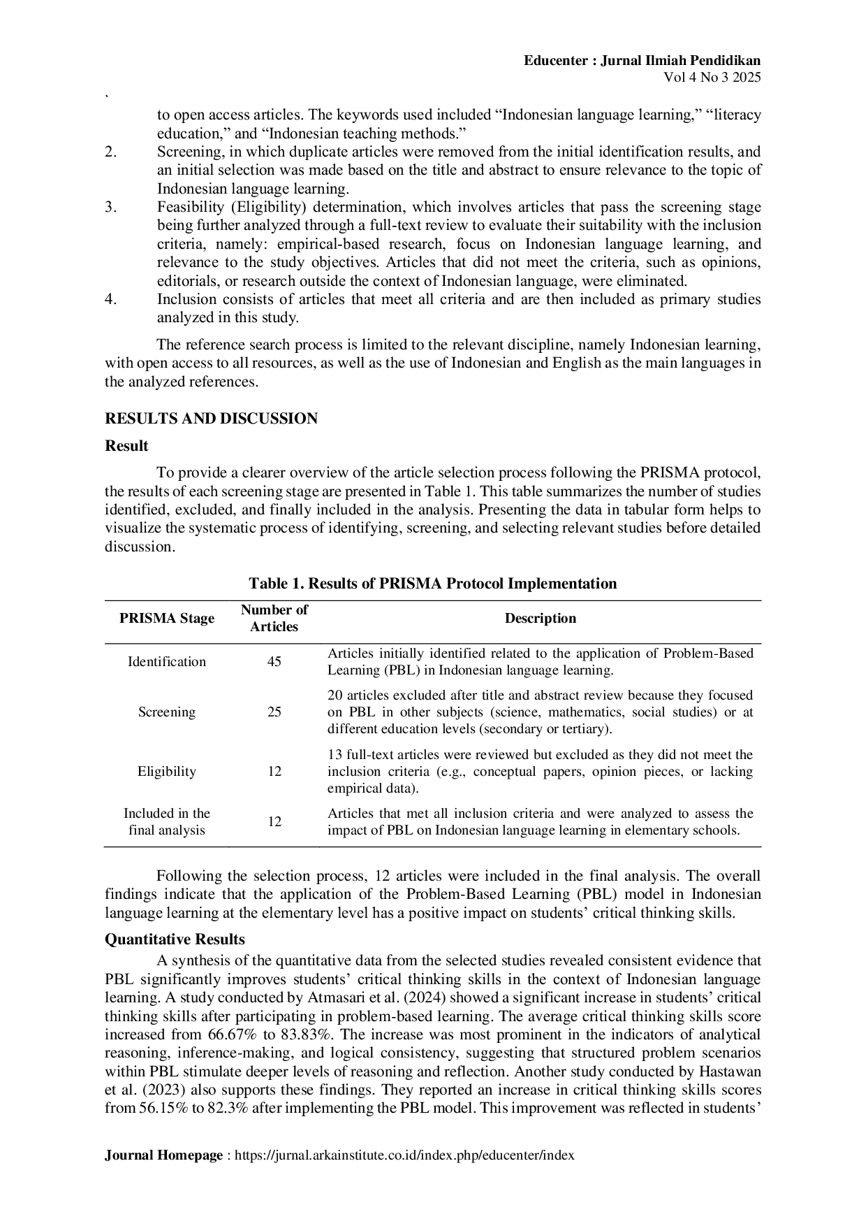 JURIS Problem based learning to develop critical thinking of elementary school students in Indonesian