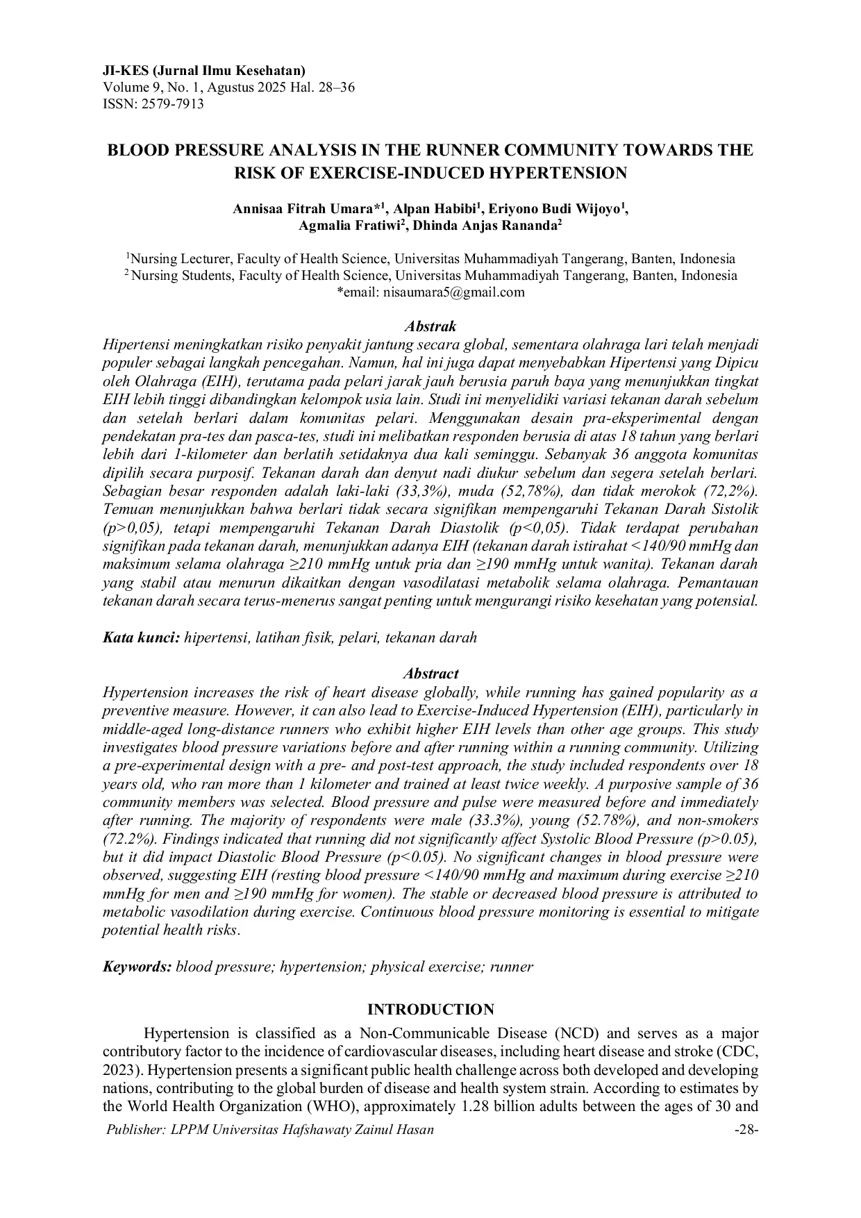 JURIS Blood Pressure Analysis in the Runner Community towards the Risk of Exercise Induced Hypertension
