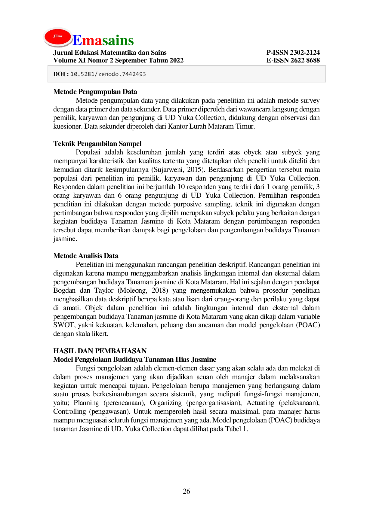 JURIS Potensi Pengembangan Budidaya Tanaman Jasmine Di Kota Mataram