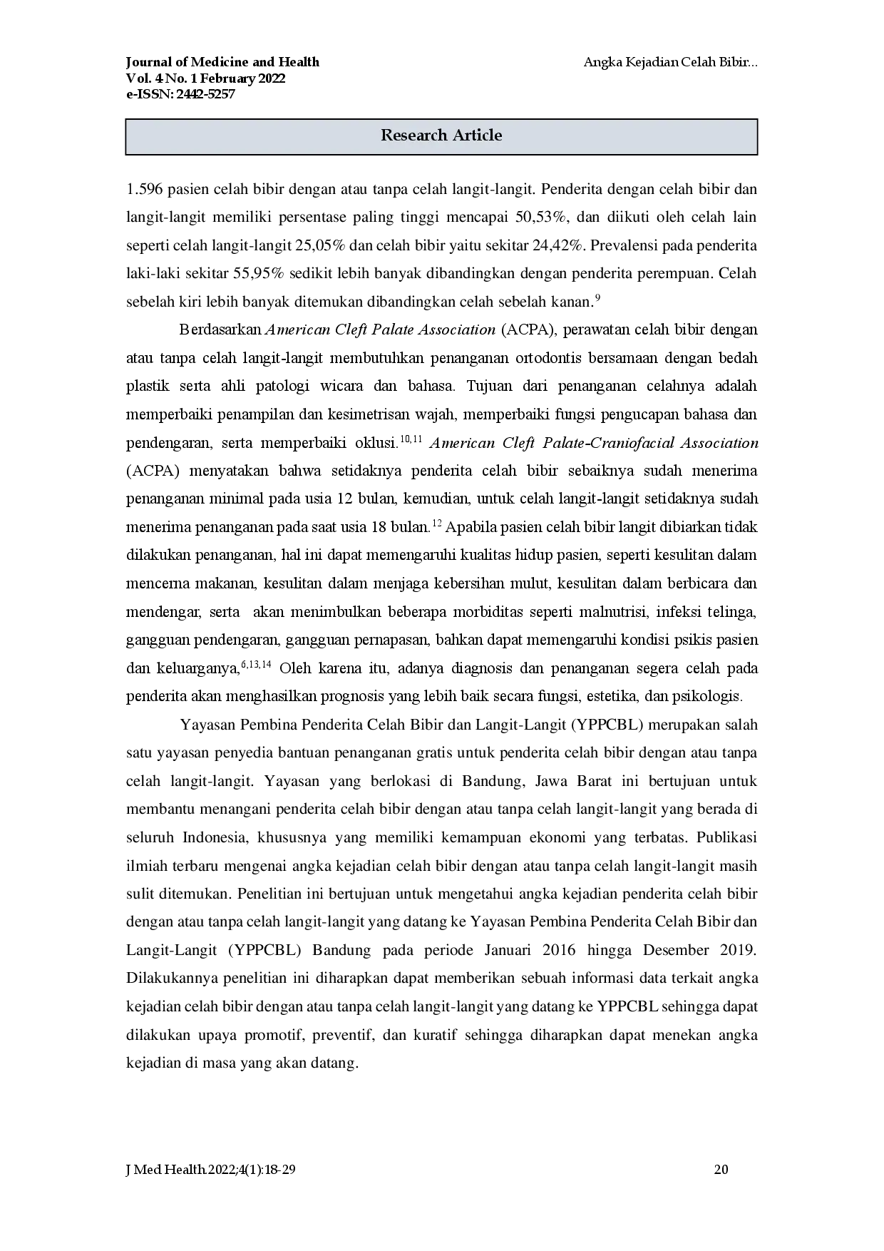 juris Angka Kejadian Celah Bibir Dengan atau Tanpa Celah Langit Langit di Yayasan Pembina Penderita Celah Bibir dan Langit Langit YPPCBL Tahun 2016 2019