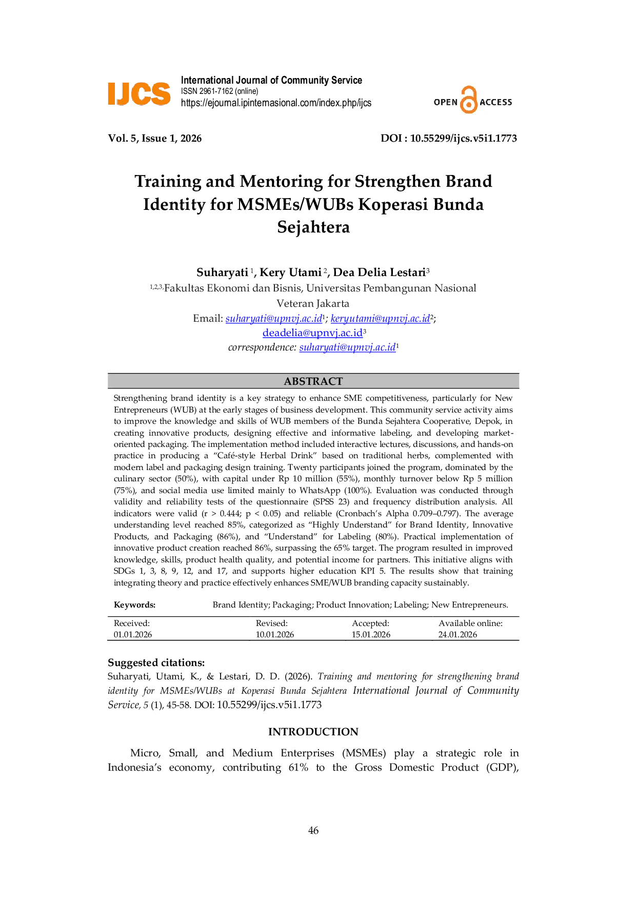JURIS Training and Mentoring for Strengthen Brand Identity for MSMEs WUBs Koperasi Bunda Sejahtera