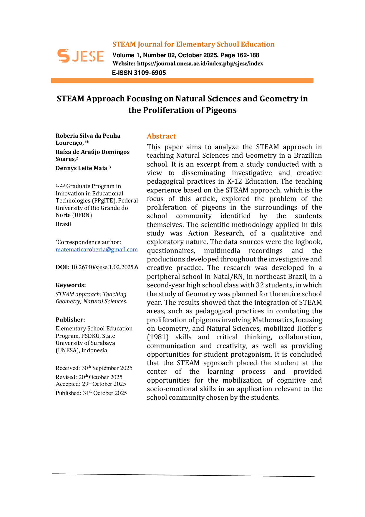 JURIS STEAM Approach Focusing on Natural Sciences and Geometry in the Proliferation of Pigeons