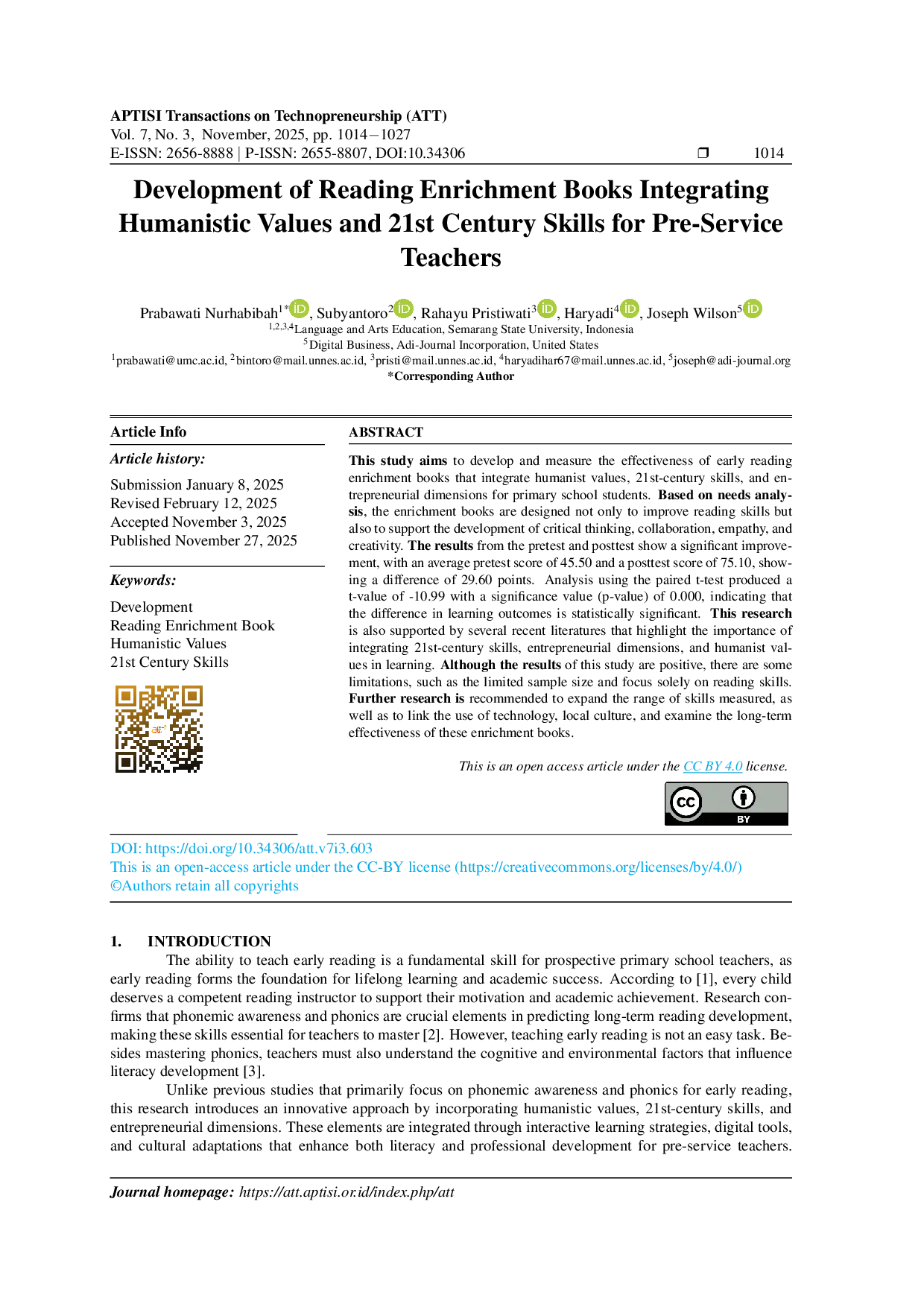 JURIS Development of Reading Enrichment Books Integrating Humanistic Values and 21st Century Skills for Pre Service Teachers