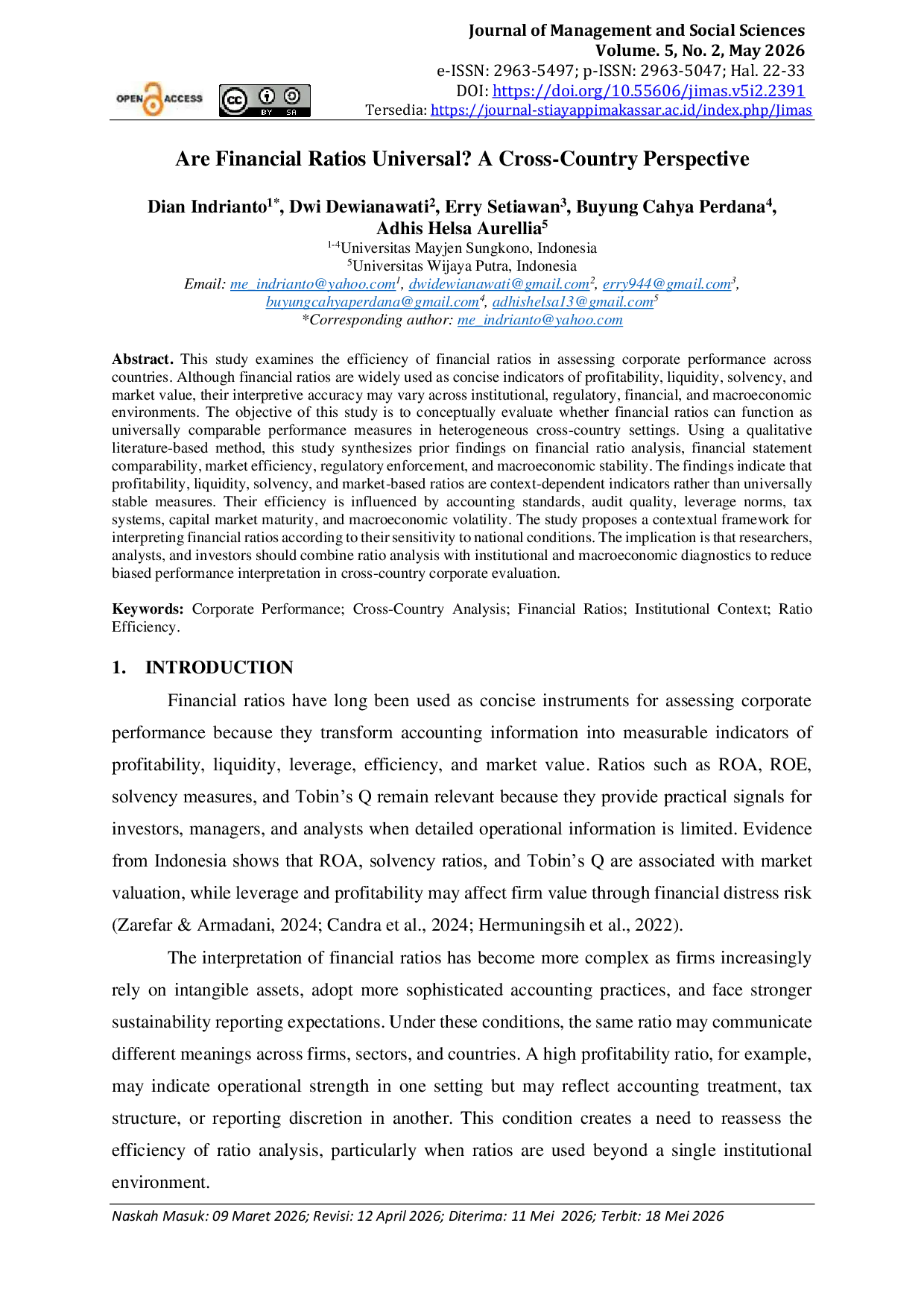 JURIS Are Financial Ratios Universal A Cross Country Perspective