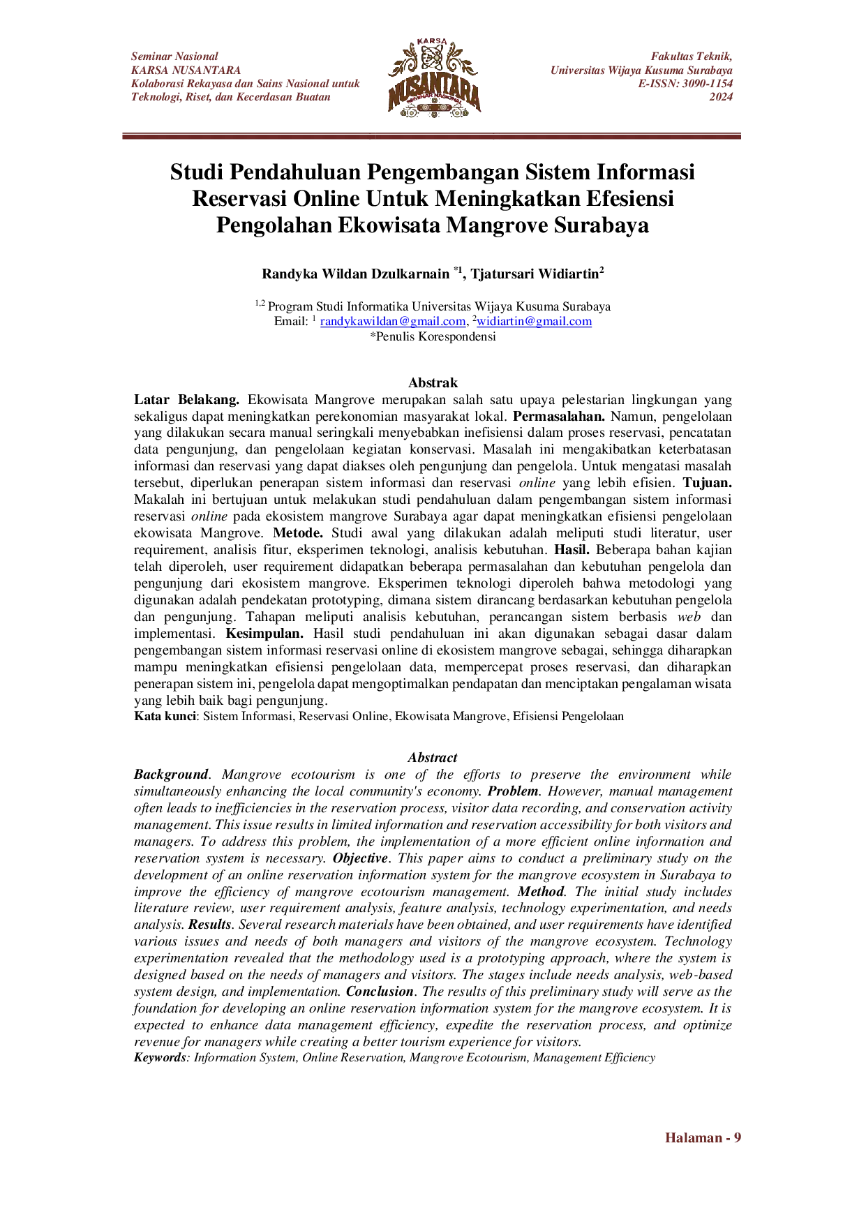 JURIS Studi Pendahuluan Pengembangan Sistem Informasi Reservasi Online Untuk Meningkatkan Efesiensi Pengolahan Ekowisata Mangrove Surabaya