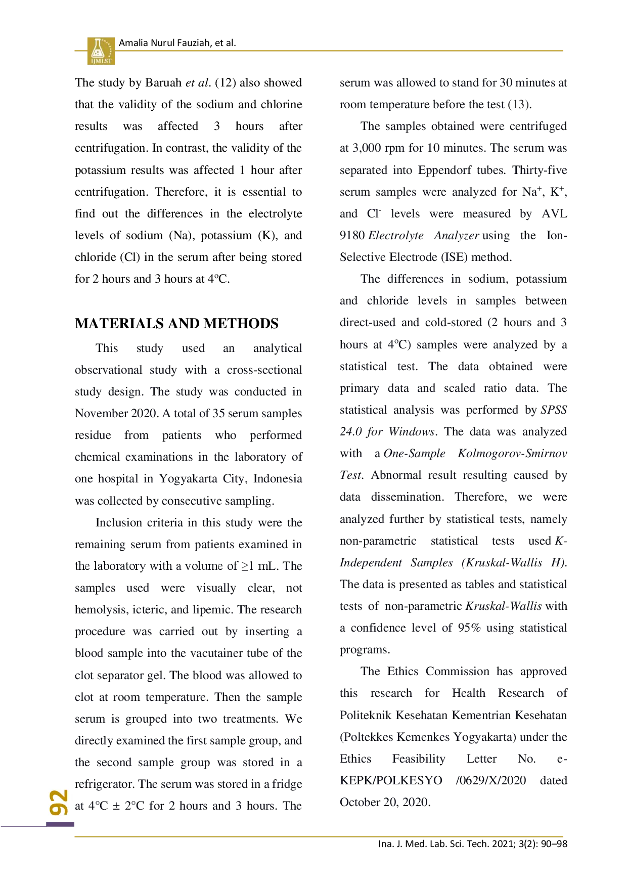 juris Electrolytes Levels Na K Cl in Serum Stored at 4 C Temperature