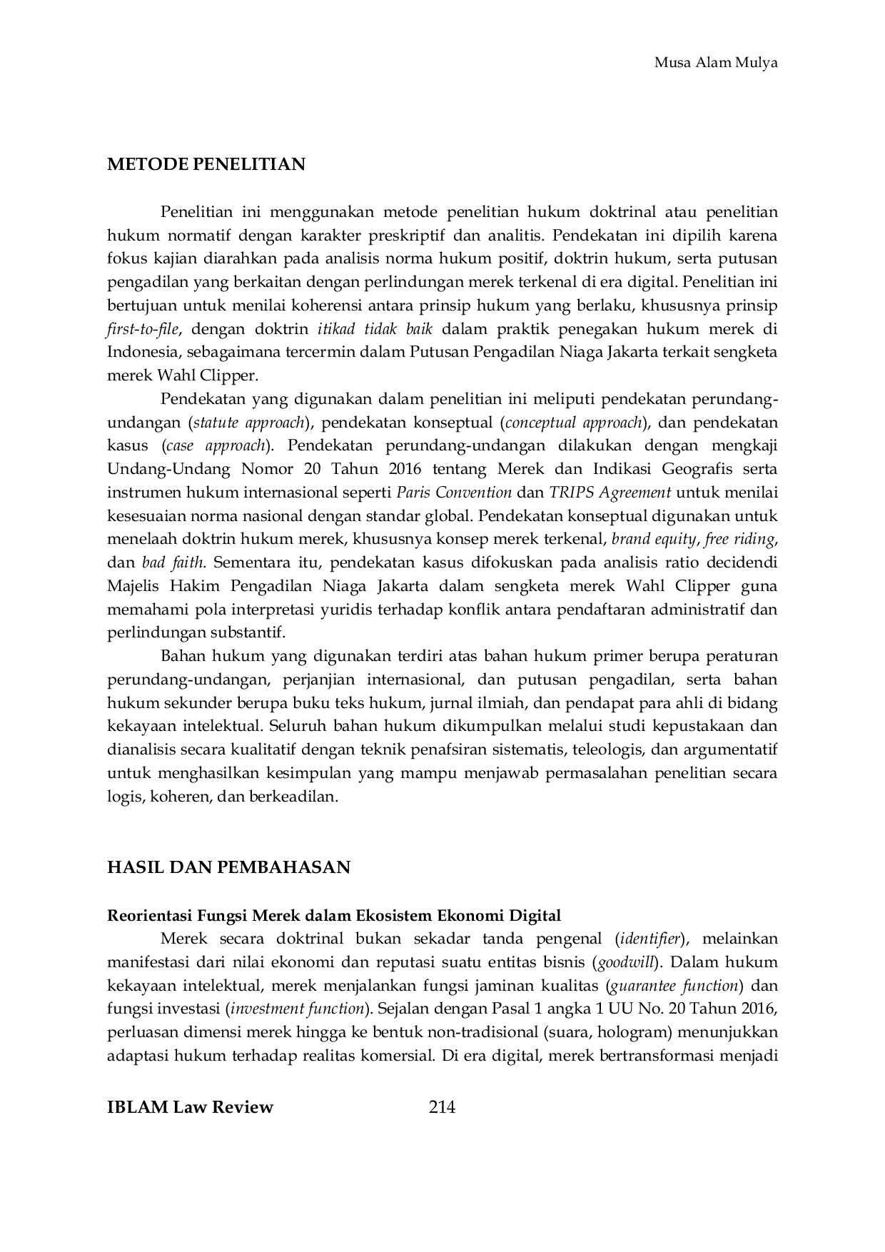 JURIS Sengketa Merek di Era Digital Tinjauan Yuridis dari Putusan Pengadilan Niaga Jakarta Tahun 2025