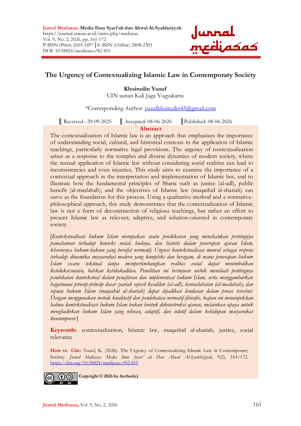 JURIS The Urgency of Contextualizing Islamic Law in Contemporary Society